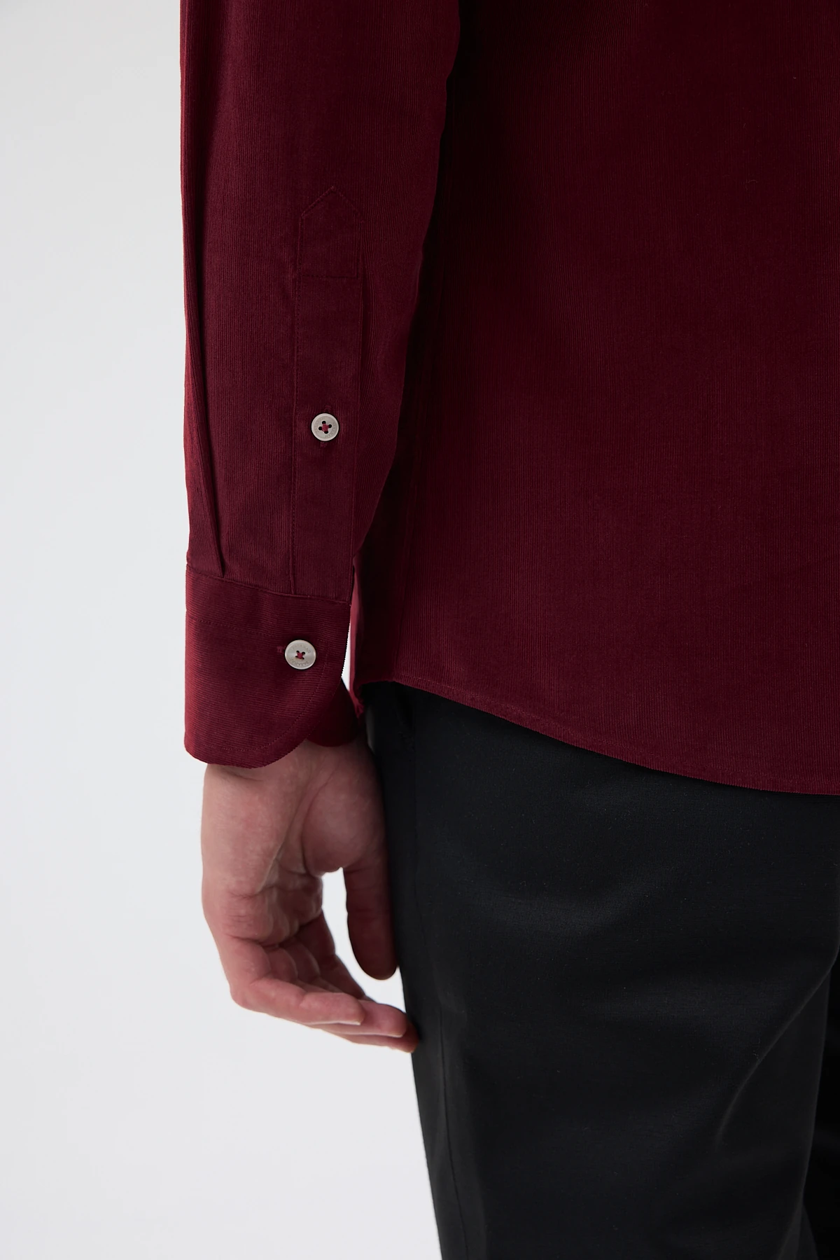 Kadife Yaka Düğmeli %100 Pamuk Comfort Fit Erkek Gömlek - Bordo