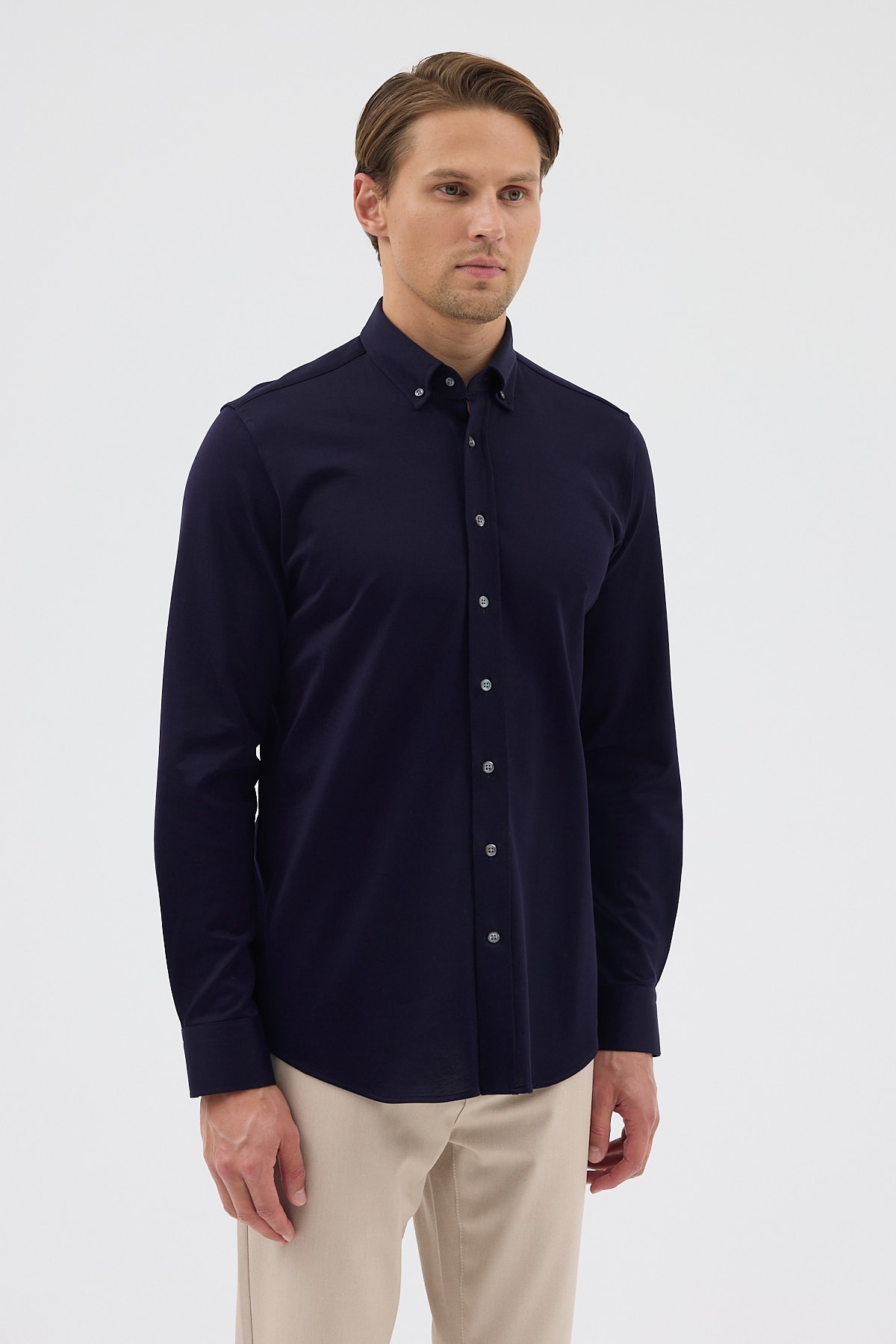 Örme %100 Pamuk Comfort Fit Erkek Gömlek - Lacivert