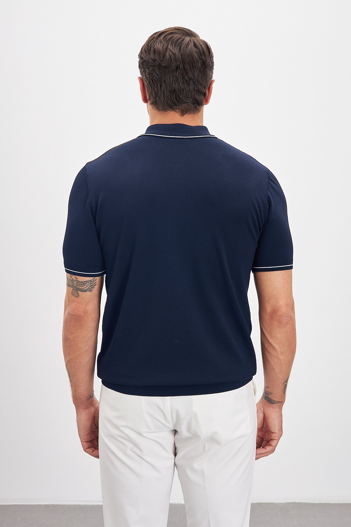 Polo Yaka Fermuarlı Triko Erkek T-Shirt - Lacivert