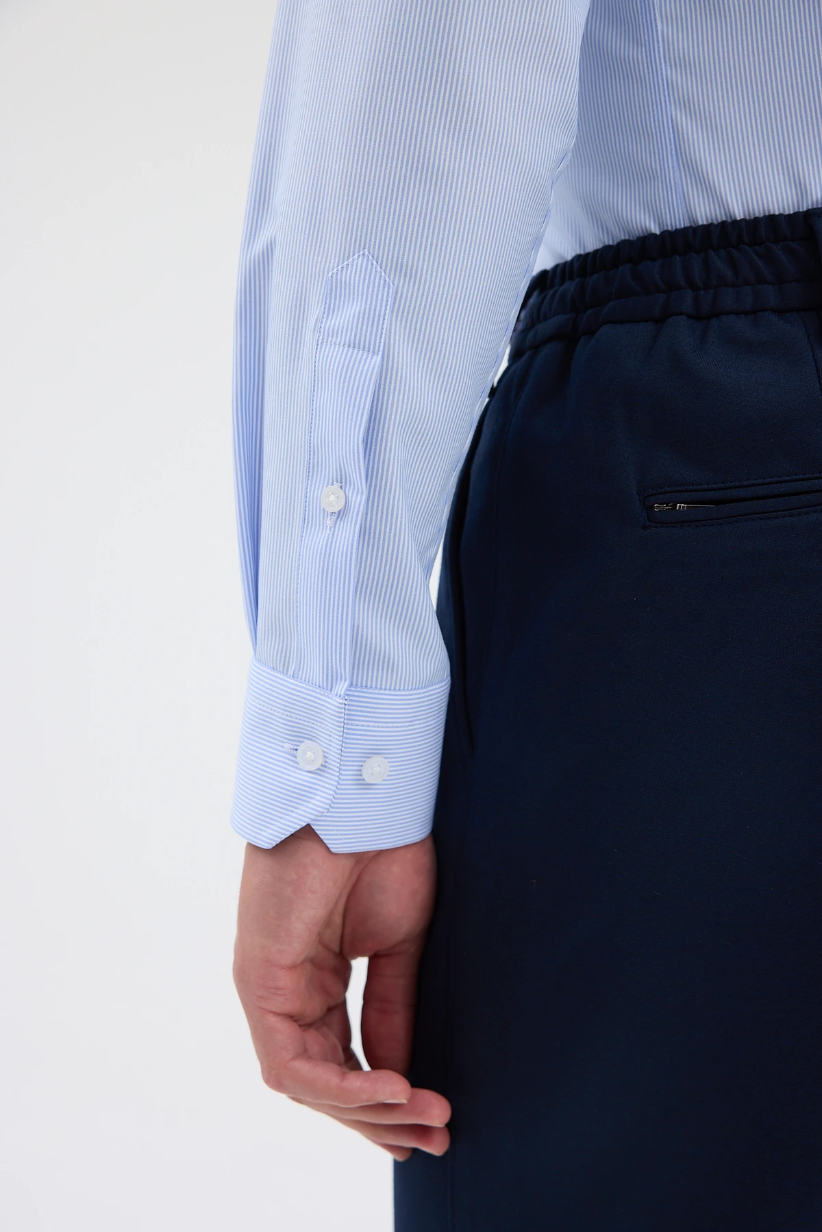 Non Iron Mavi Beyaz Çizgili %100 Pamuk Comfort Fit Gömlek