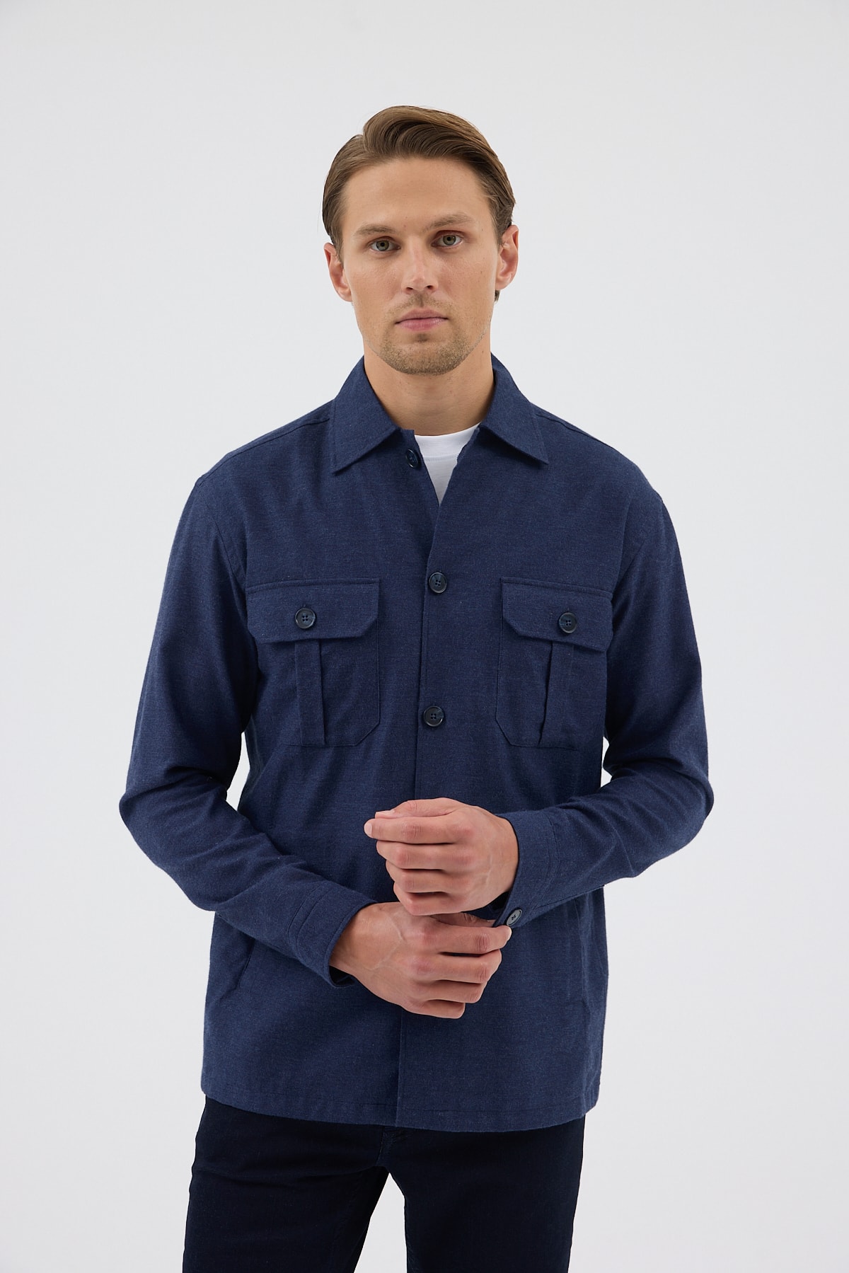 Lacivert Cepli Tailored Fit Erkek Gömlek Ceket