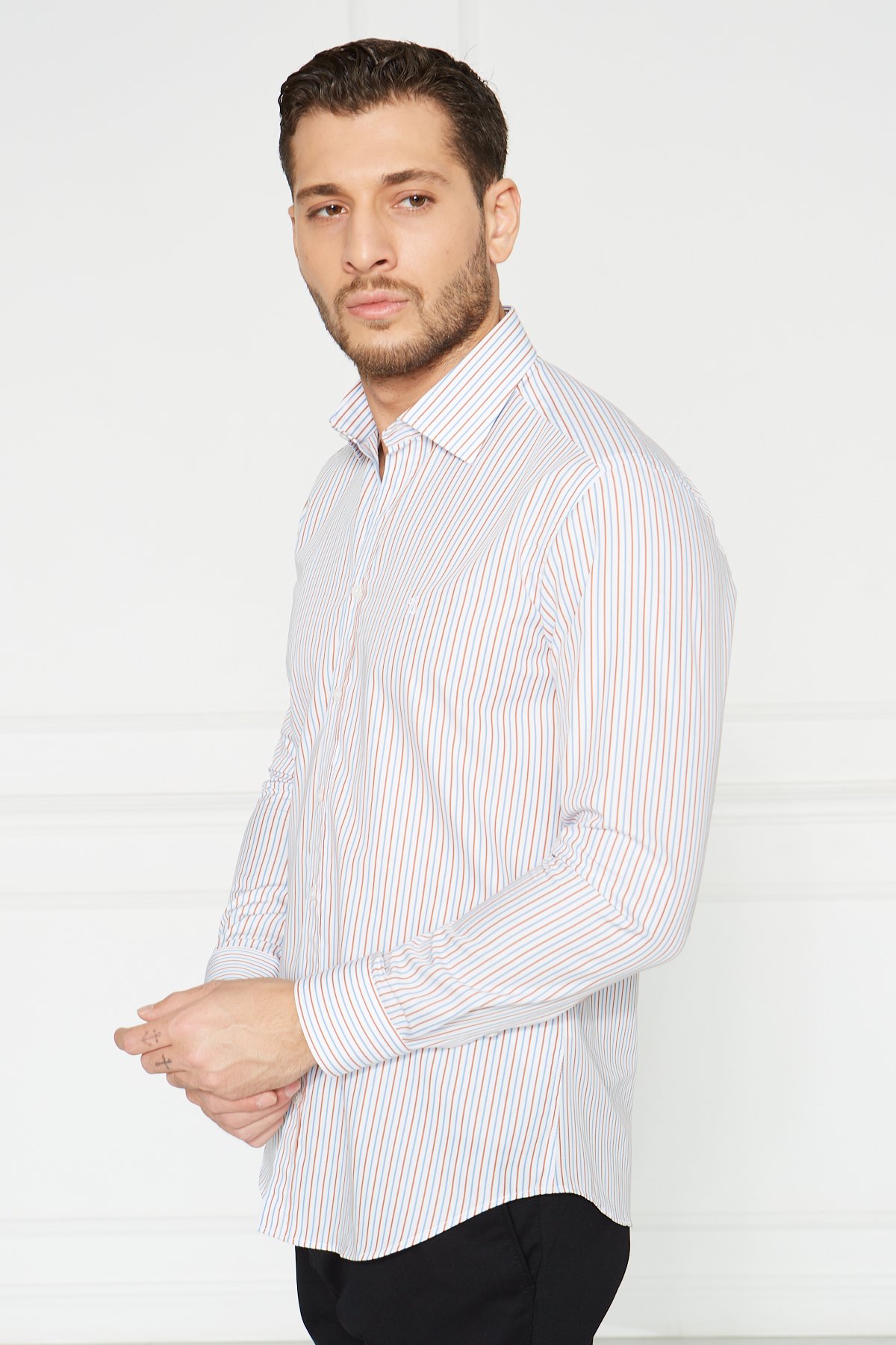 Slim Fit Klasik Gömlek - Beyaz-Turkuaz