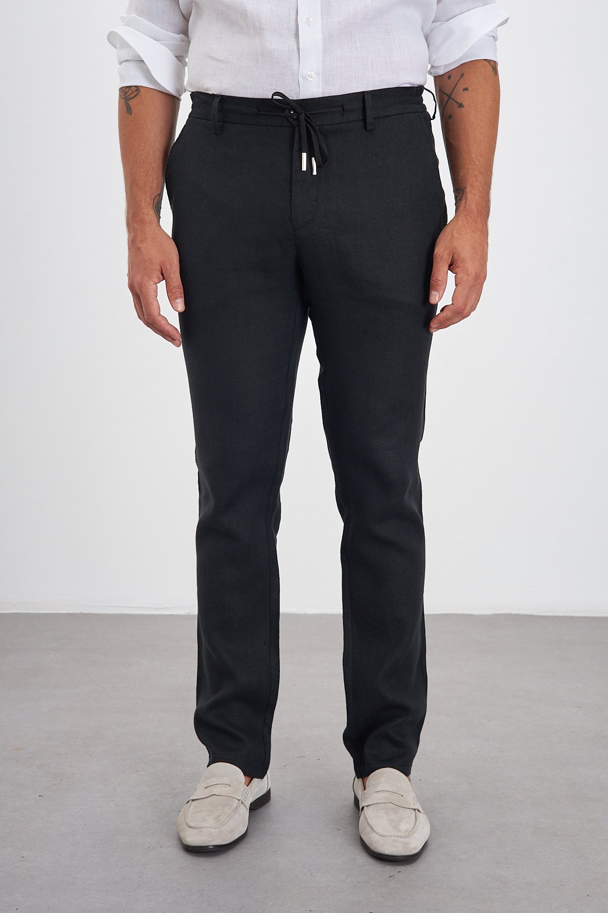 100% Keten Jogger Erkek Pantolon - Siyah