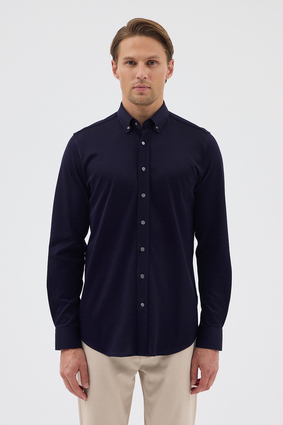Örme %100 Pamuk Comfort Fit Erkek Gömlek - Lacivert