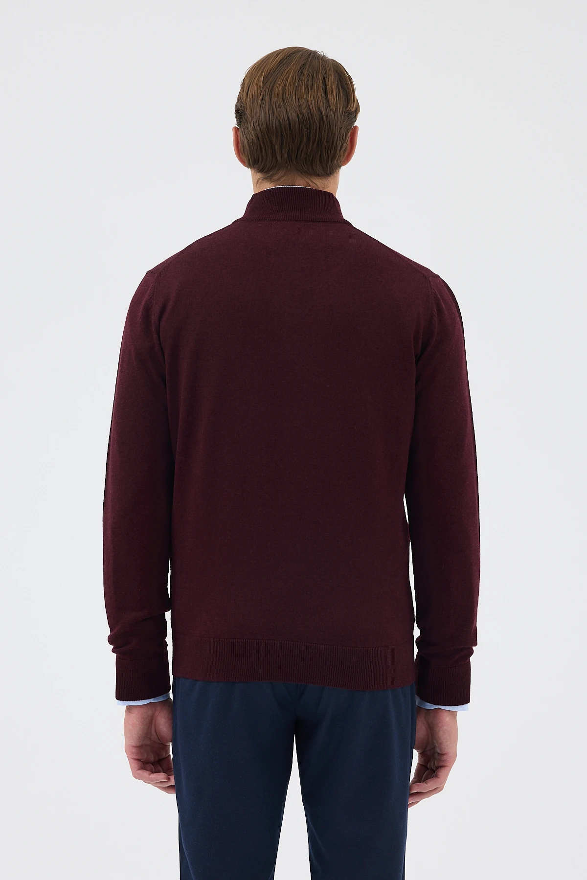 Yarım Balıkçı Fermuarlı Yünlü Triko Kazak - Bordo