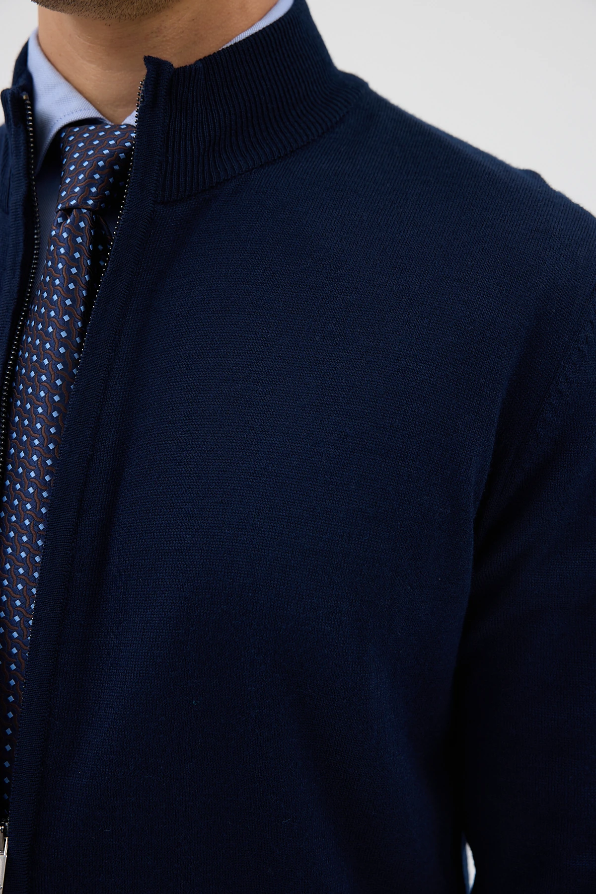 Çift Fermuarlı Yünlü Triko Hırka - Lacivert