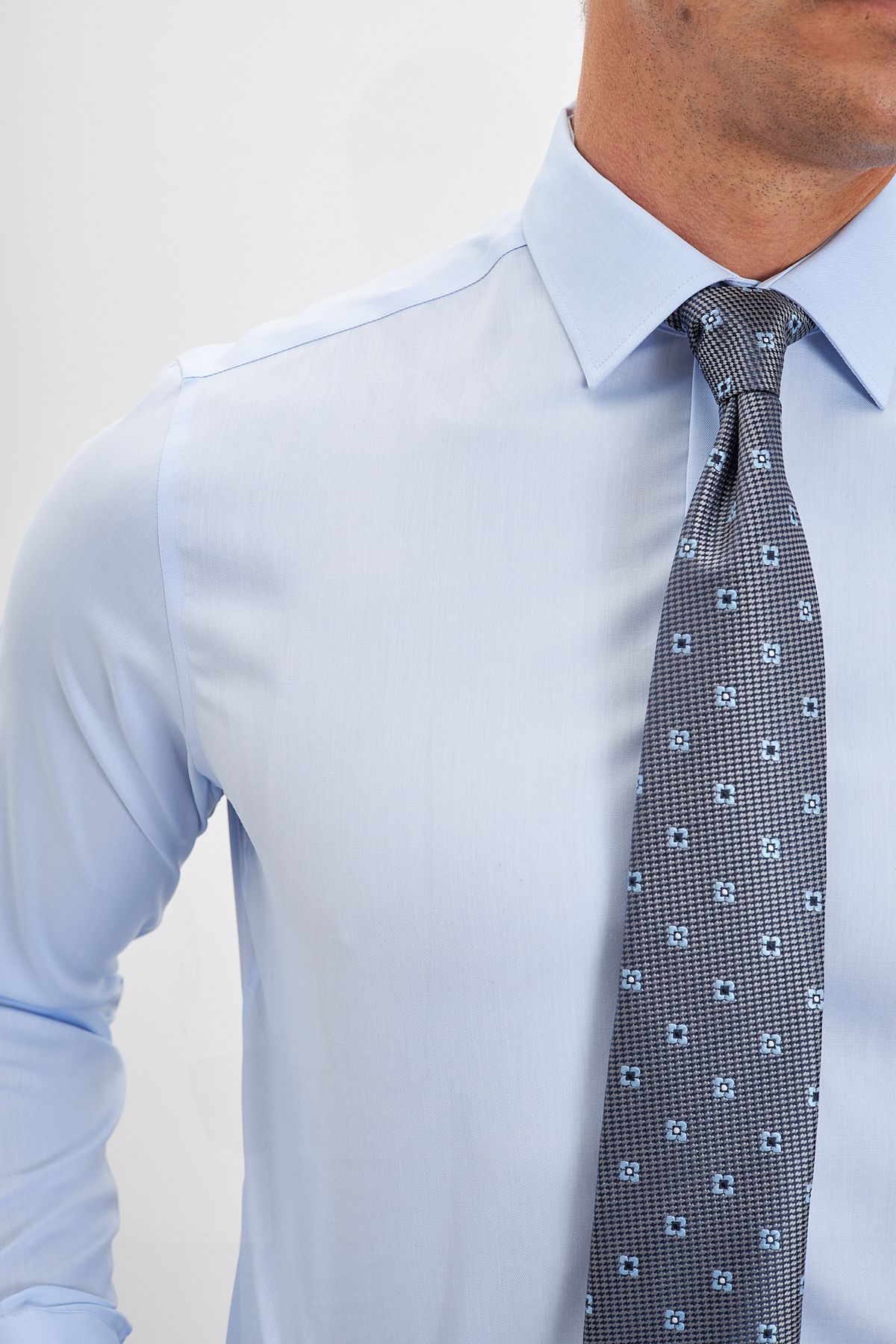 Ütü Gerektirmeyen %100 Pamuk Non Iron Klasik Yaka Erkek Gömlek - Mavi