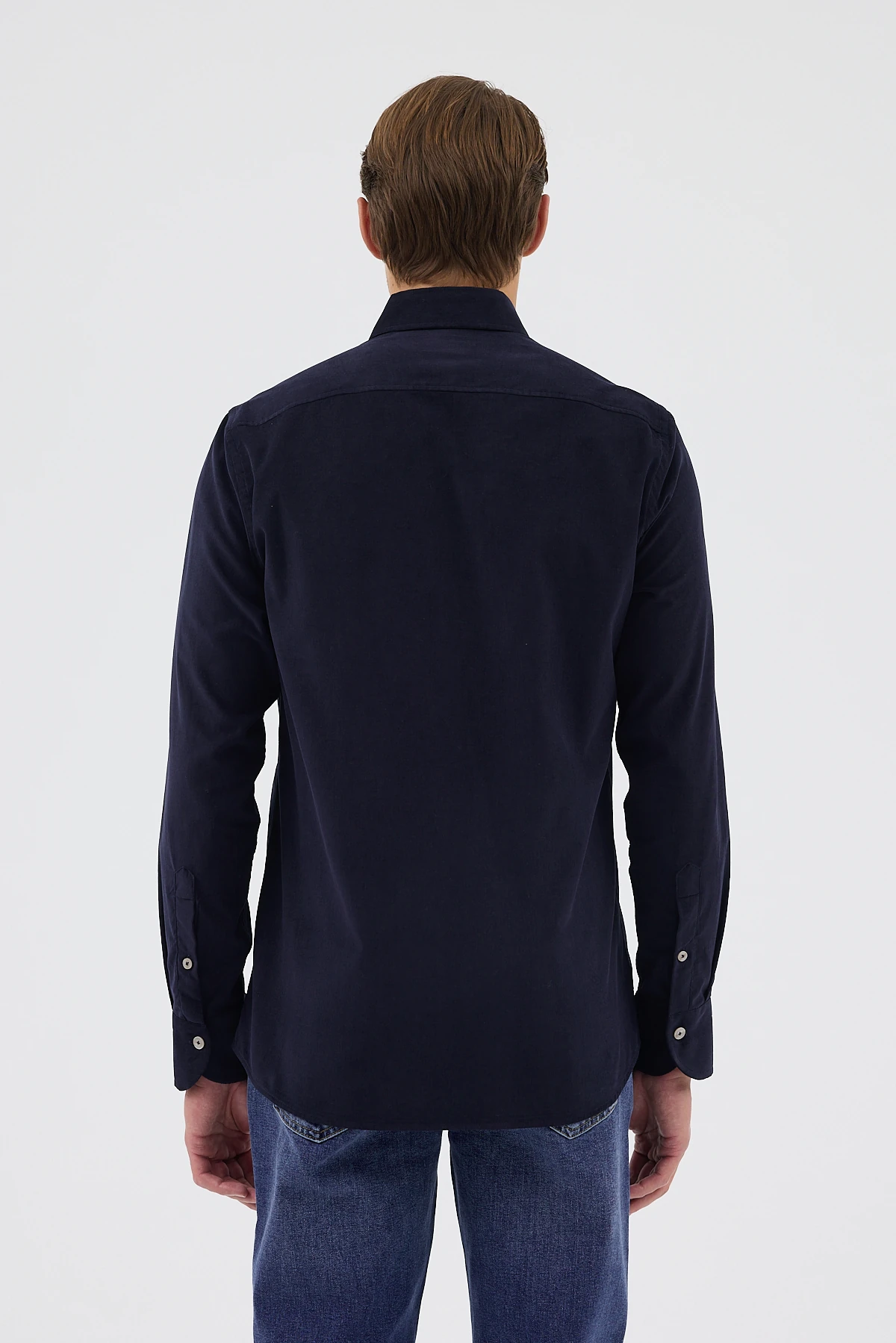 Kadife Yaka Düğmeli %100 Pamuk Comfort Fit Erkek Gömlek - Lacivert