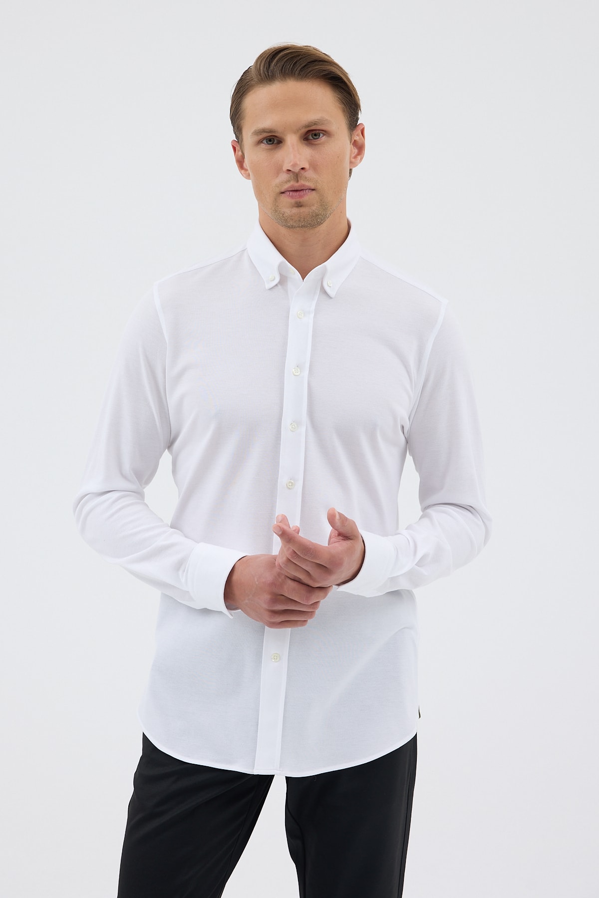 Örme %100 Pamuk Comfort Fit Erkek Gömlek - Beyaz