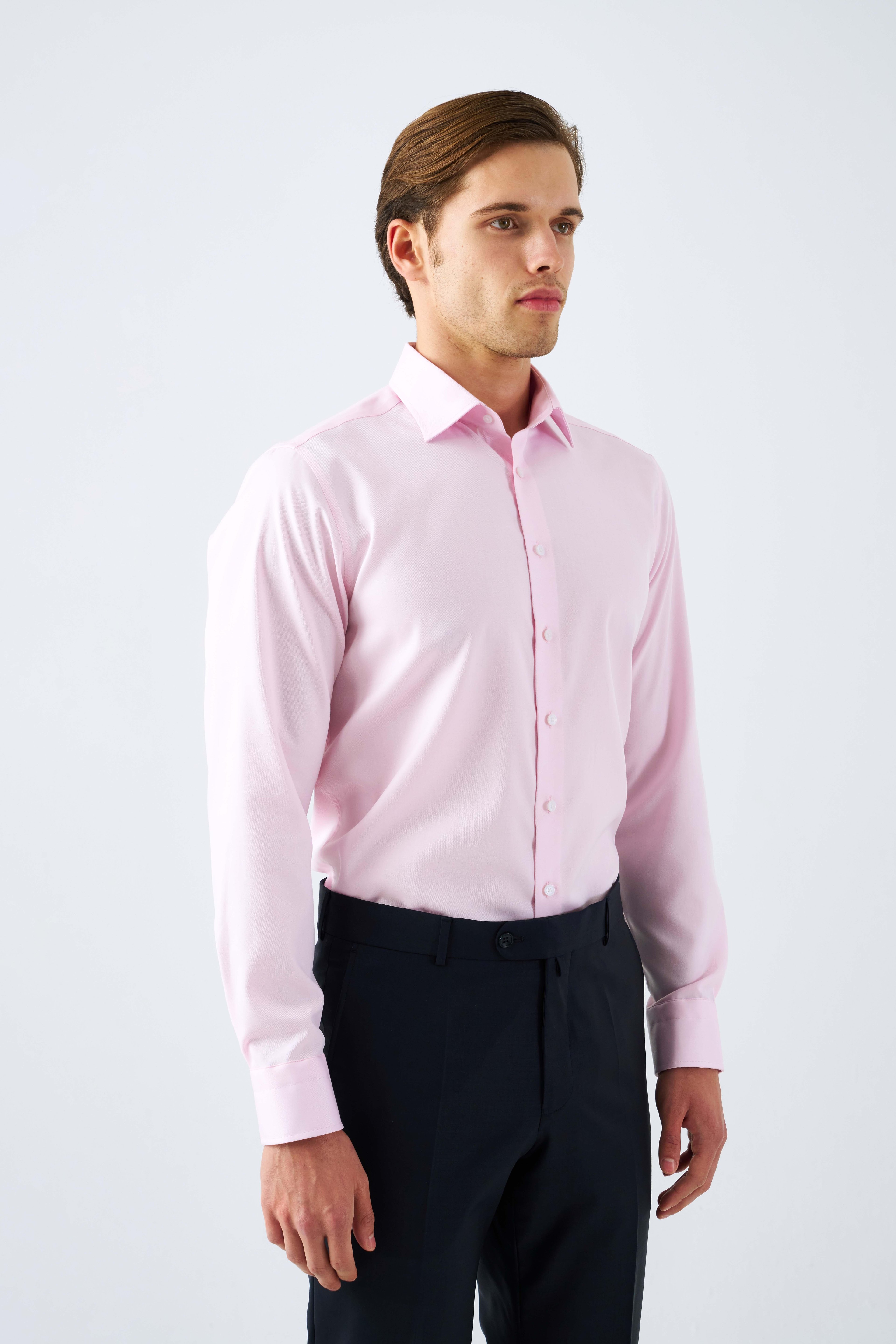 Ütü Gerektirmeyen Non Iron %100 Pamuk Klasik Yaka Gömlek - Pembe