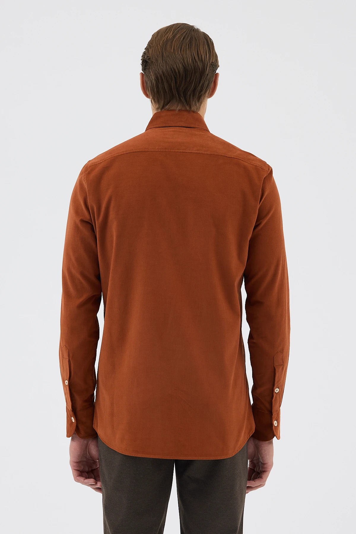 Kadife Yaka Düğmeli %100 Pamuk Comfort Fit Erkek Gömlek - Tarçın