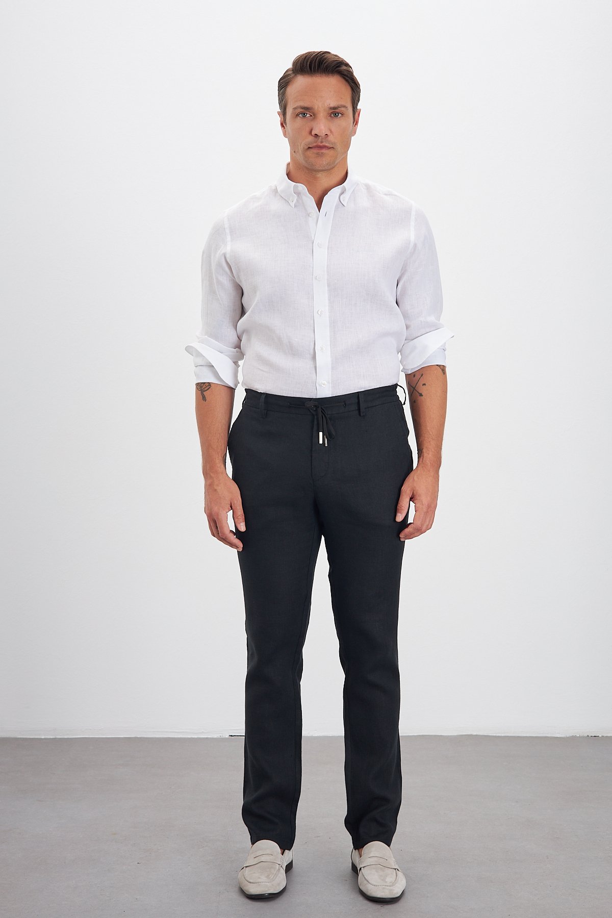 100% Keten Jogger Erkek Pantolon - Siyah