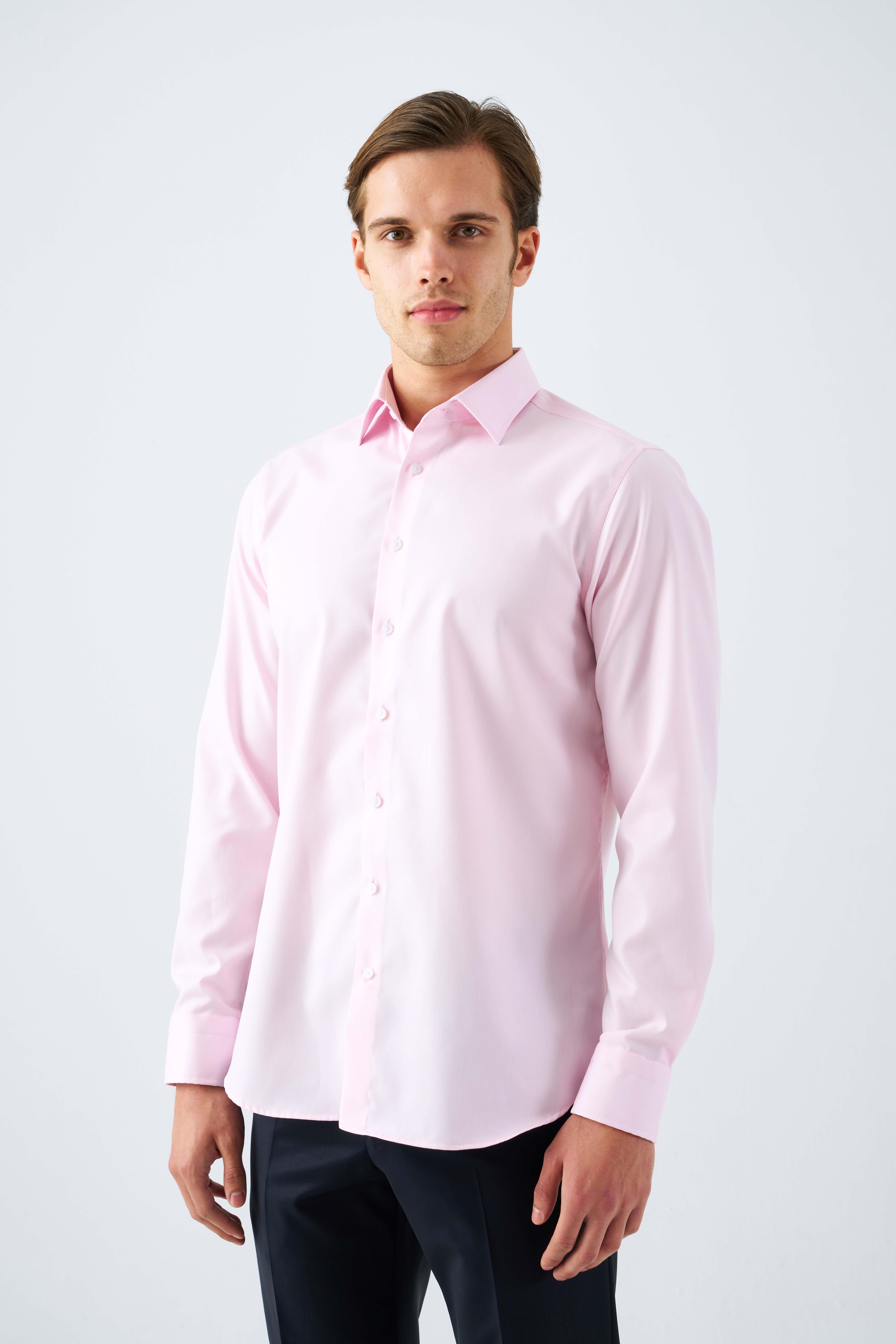 Ütü Gerektirmeyen Non Iron %100 Pamuk Klasik Yaka Gömlek - Pembe