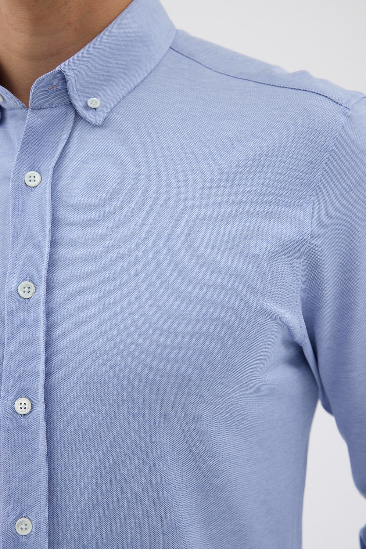 Örme %100 Pamuk Comfort Fit Erkek Gömlek - Mavi