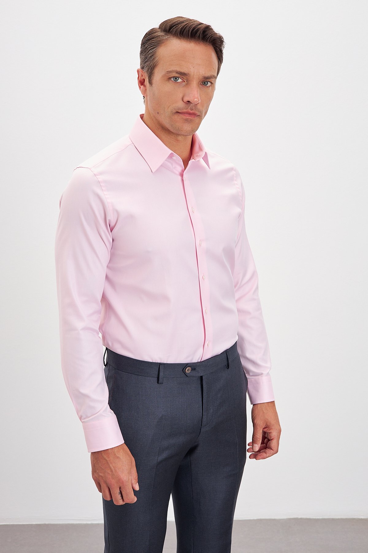 Comfort Fit %100 Pamuk Klasik Yaka Erkek Gömlek - Pembe