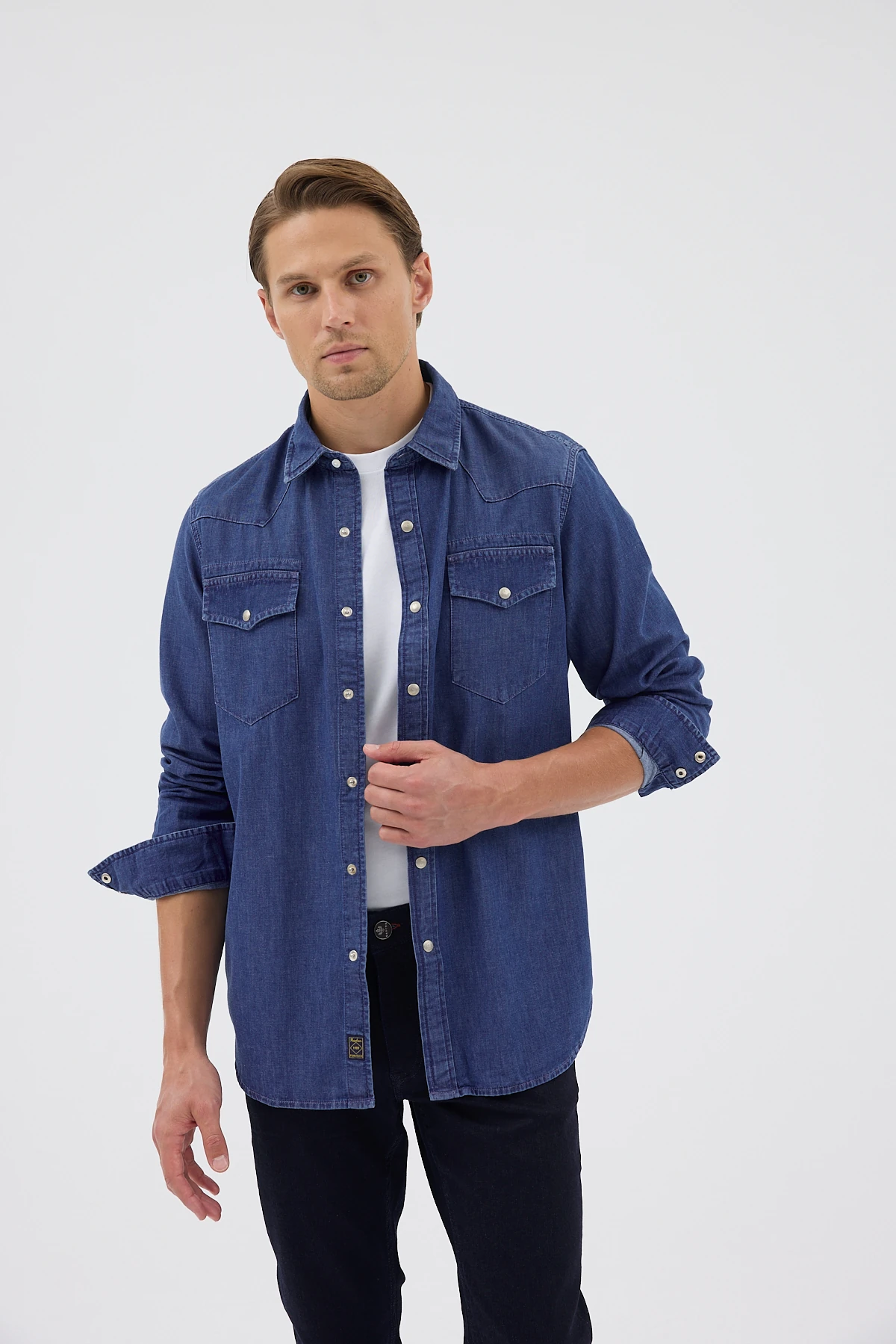 Çift Cepli Kot Gömlek - Koyu Mavi