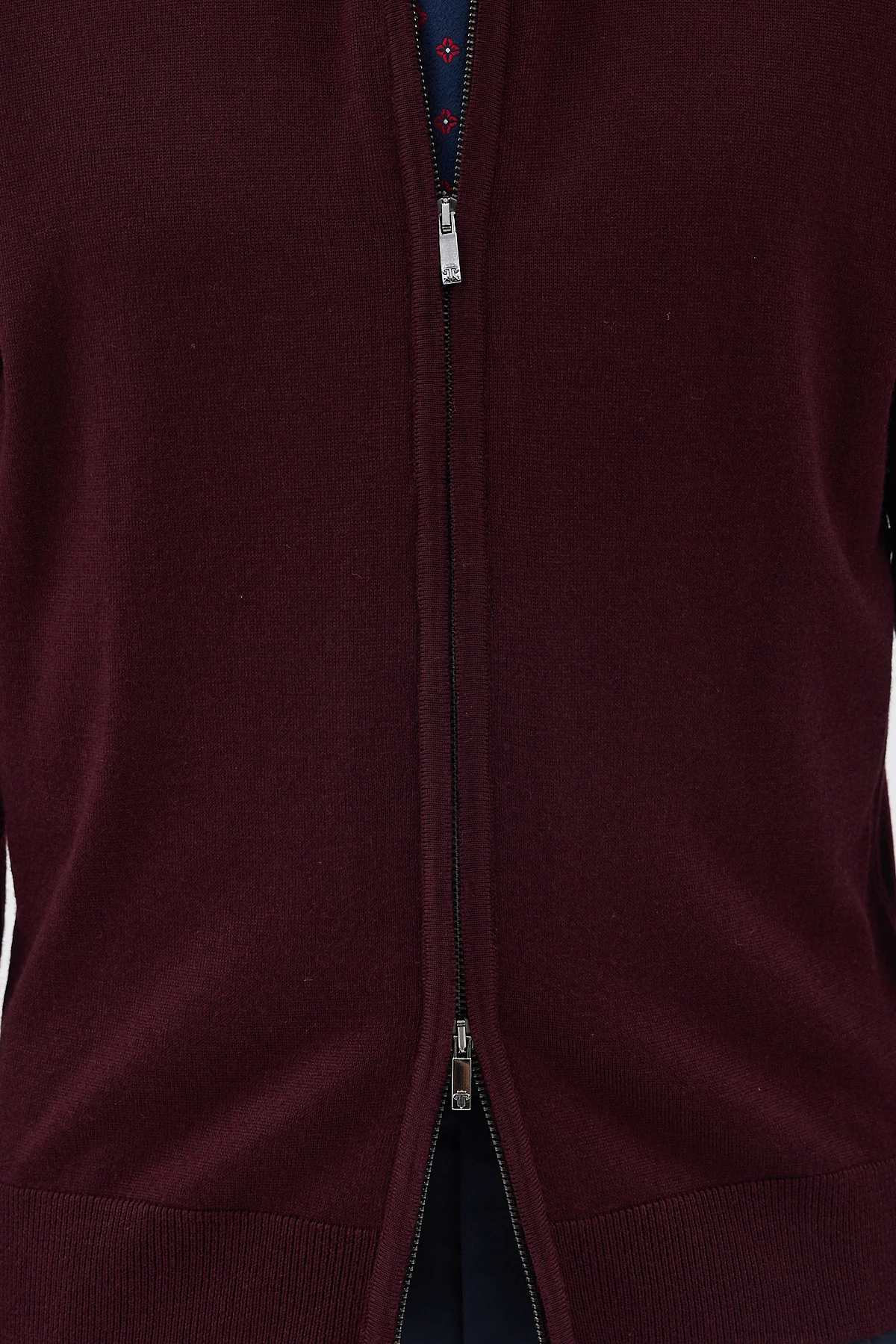 Çift Fermuarlı Yünlü Triko Hırka - Bordo