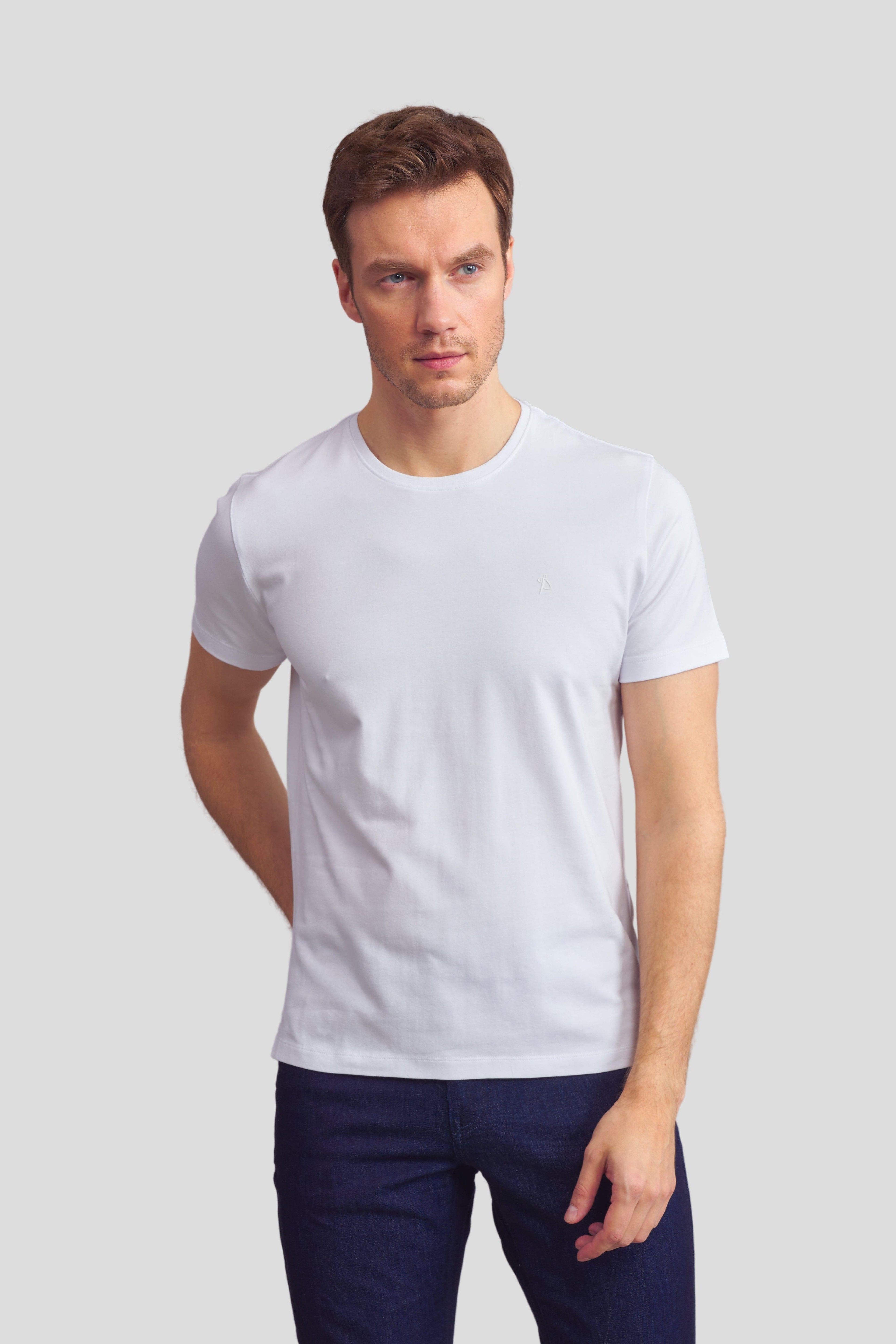 Bisiklet Yaka Basic T-Shirt - Beyaz