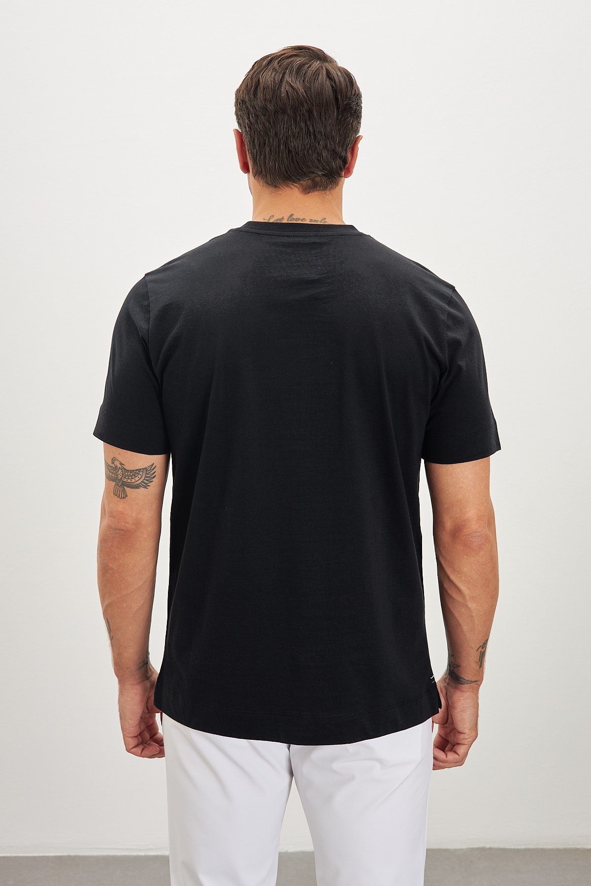 Bisiklet Yaka Basic %100 Pamuk Comfort Fit Logo Baskılı Erkek T-Shirt - Siyah