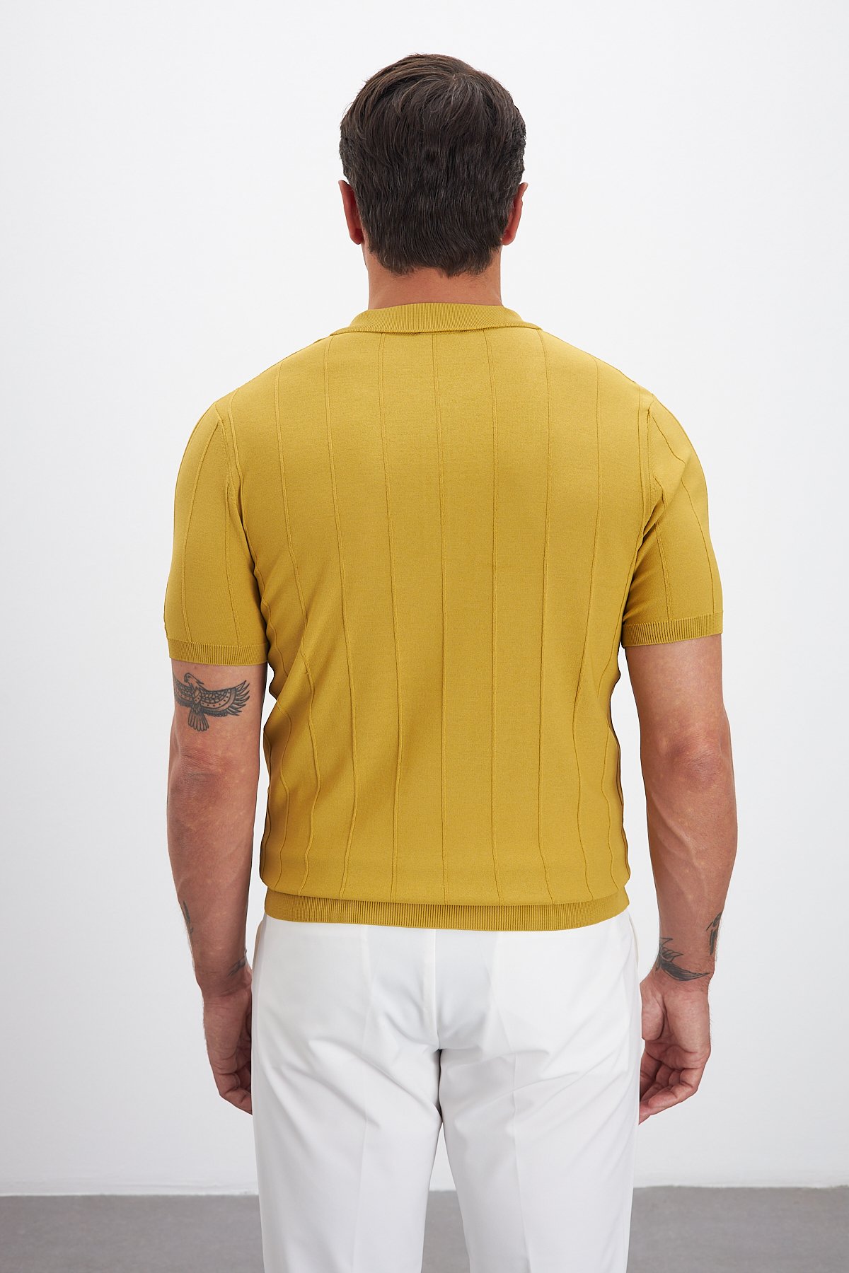 Fermuarlı Polo Yaka Çizgi Desenli Triko Erkek T-Shirt