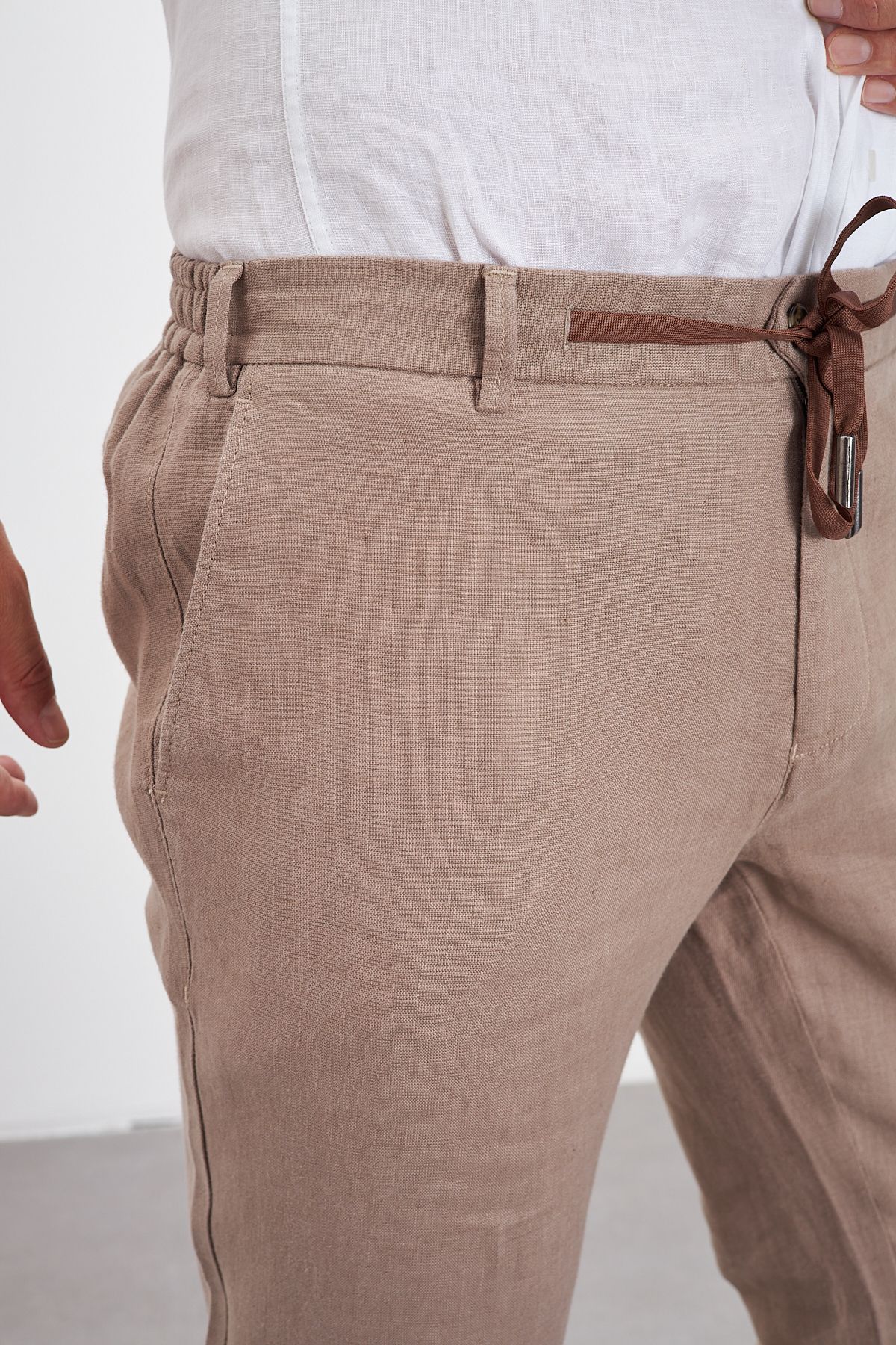 100% Keten Jogger Erkek Pantolon - Bej