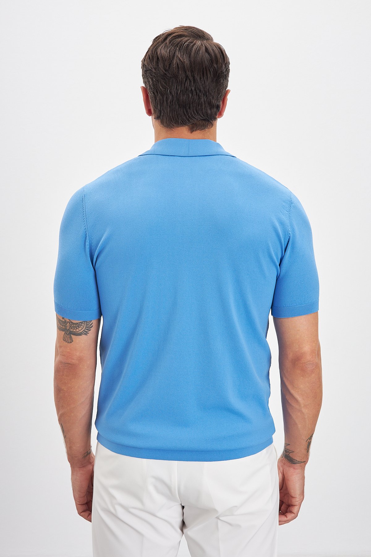 Polo Yaka Patlı Triko Erkek T-Shirt - Mavi