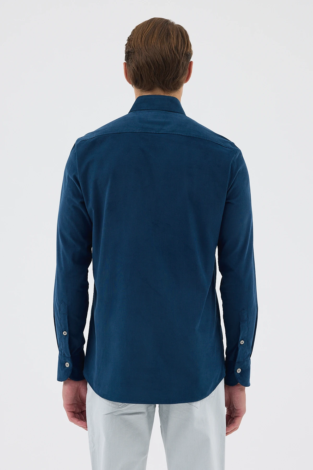 Kadife Yaka Düğmeli %100 Pamuk Comfort Fit Erkek Gömlek - Petrol