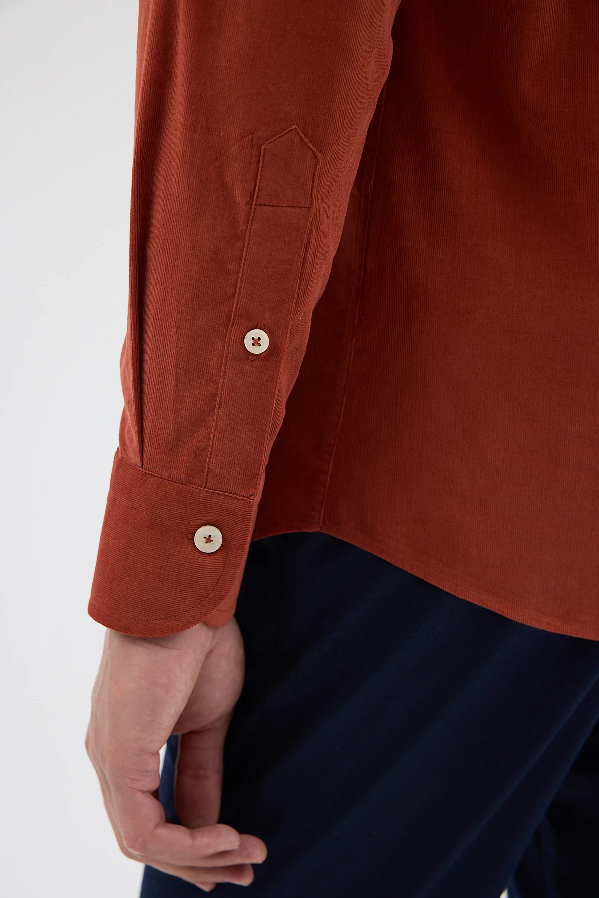 Kadife Yaka Düğmeli %100 Pamuk Comfort Fit Erkek Gömlek - Kiremit