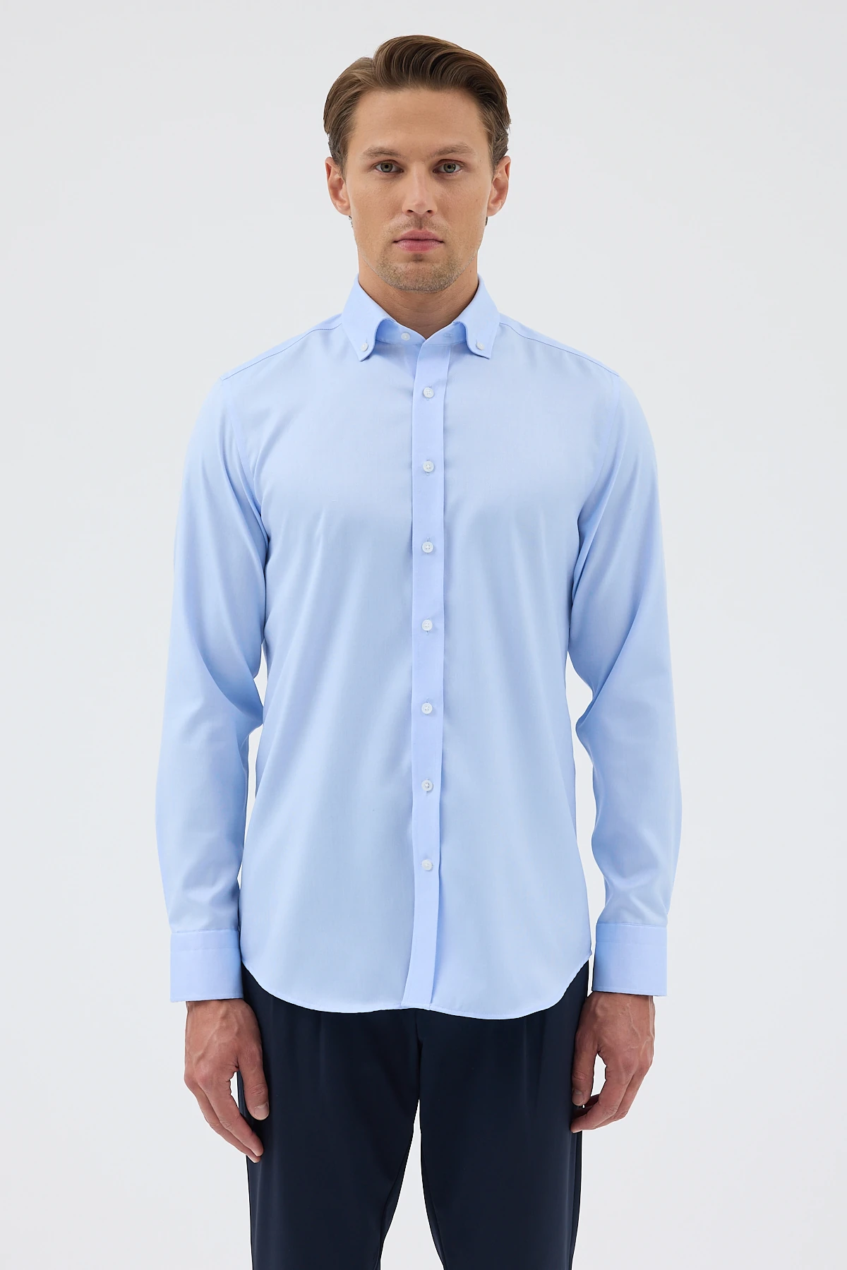 Non Iron Düğmeli Yaka Oxford Comfort Fit Erkek Gömlek - Mavi