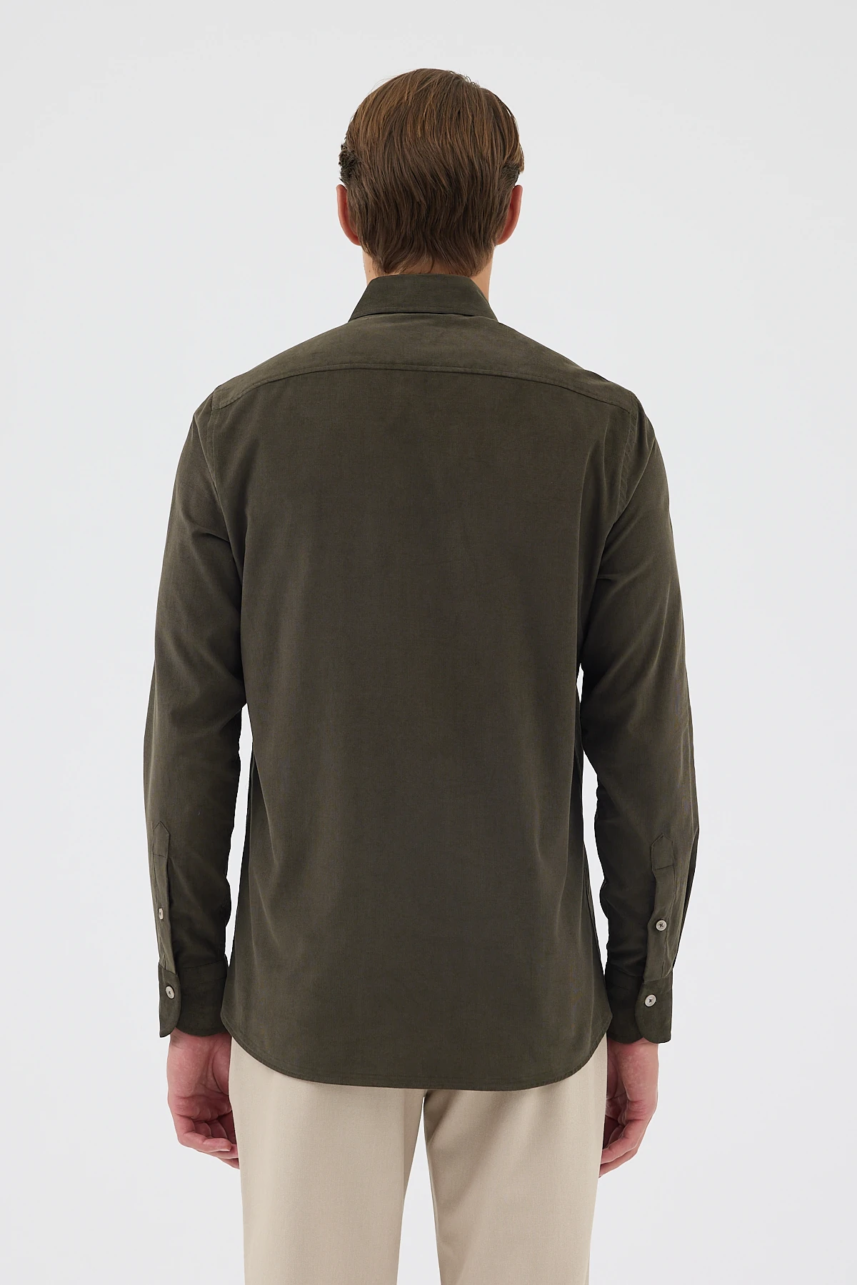 Kadife Yaka Düğmeli %100 Pamuk Comfort Fit Erkek Gömlek - Füme