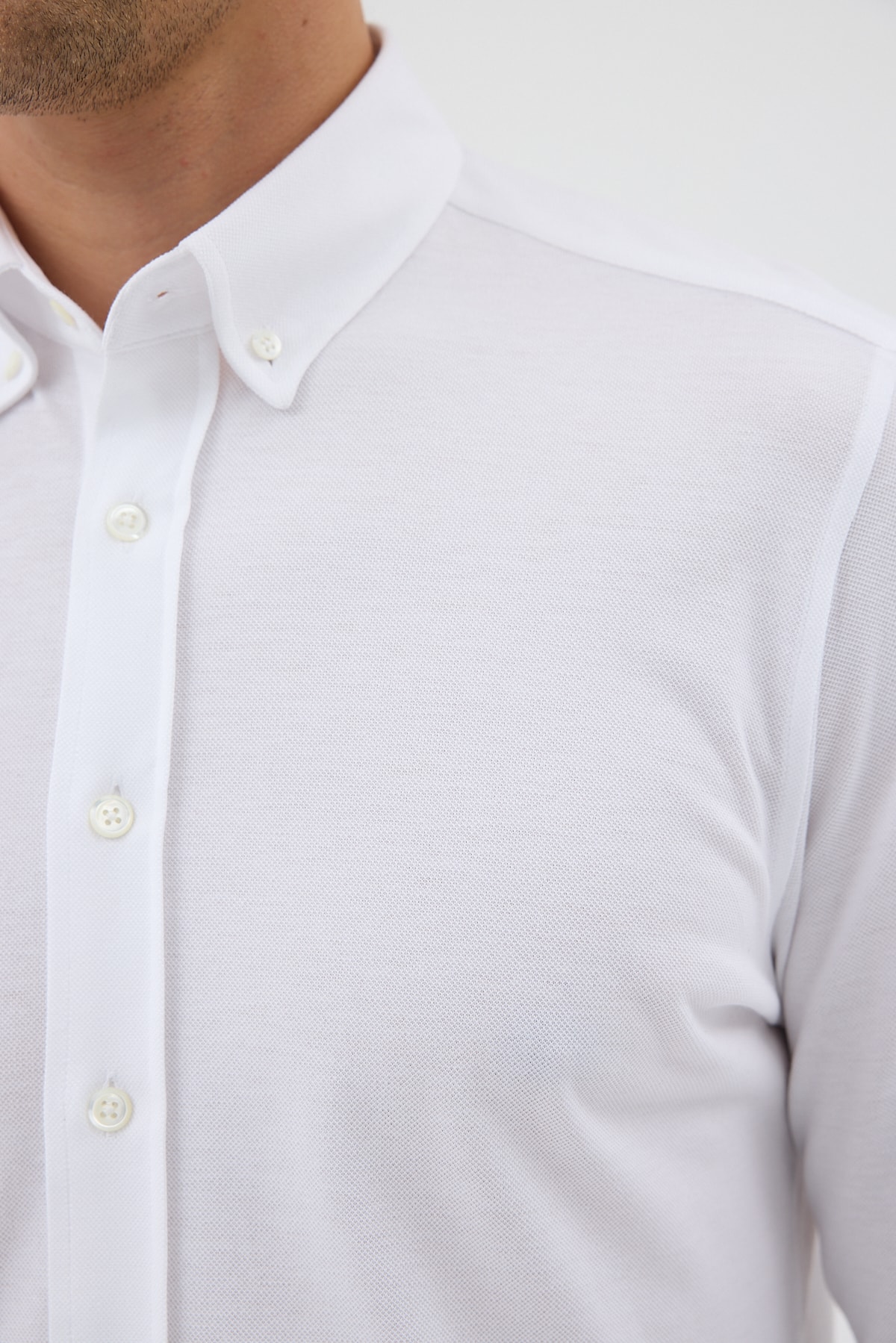 Örme %100 Pamuk Comfort Fit Erkek Gömlek - Beyaz