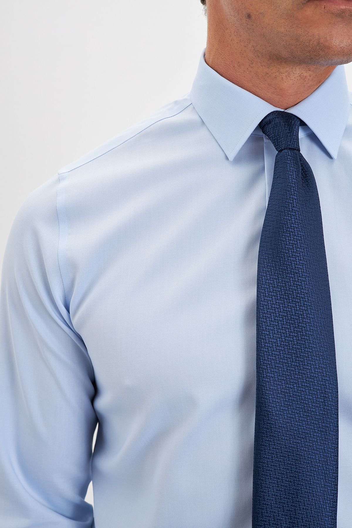 Ütü Gerektirmeyen %100 Pamuk Non Iron Klasik Yaka Oxford Erkek Gömlek - Mavi