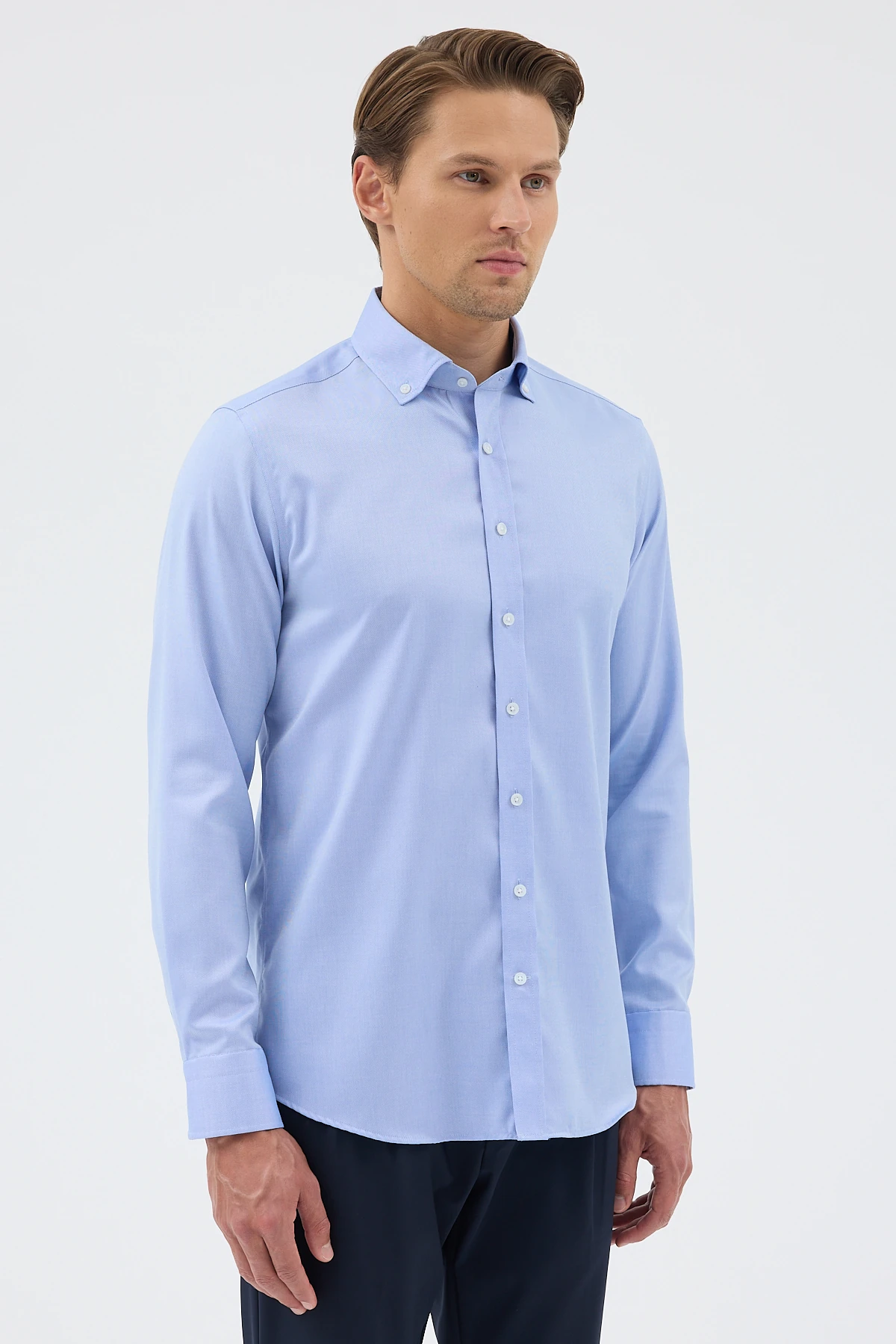 Non Iron Düğmeli Yaka Oxford Comfort Fit Erkek Gömlek - Koyu Mavi