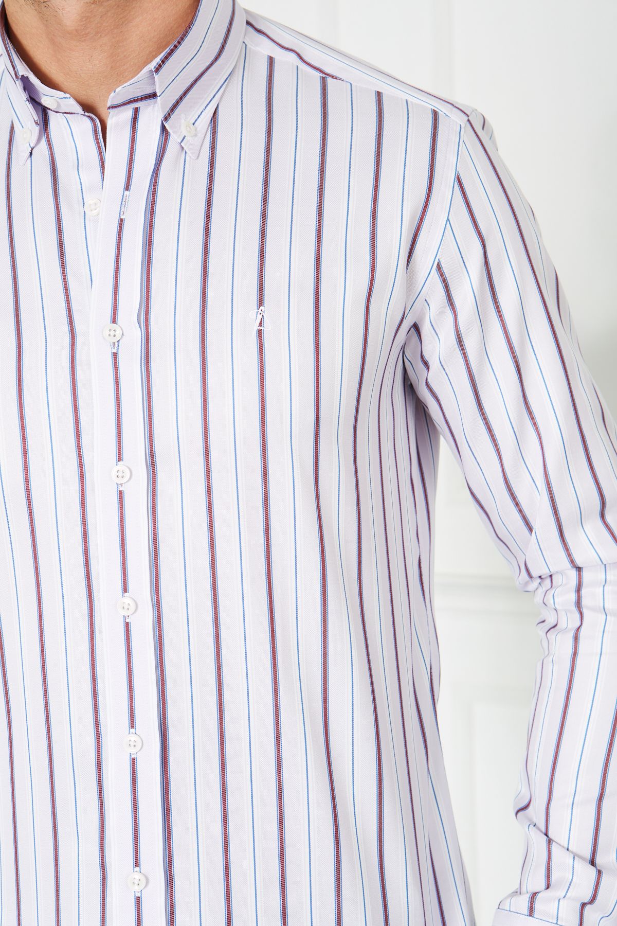 Yaka Düğmeli Slim Fit Klasik Gömlek - Lila