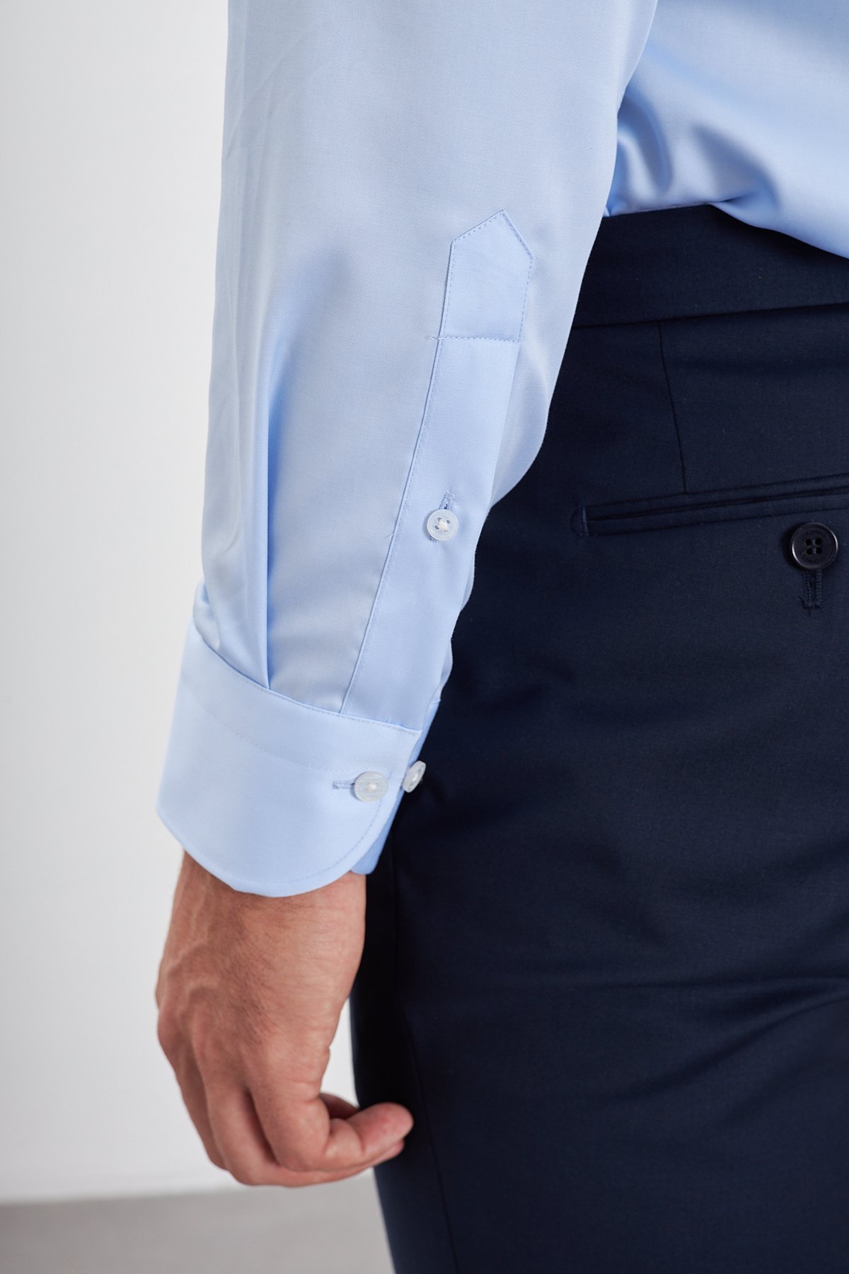 Ütü Gerektirmeyen %100 Pamuk Non Iron Klasik Yaka Saten Erkek Gömlek - Koyu Mavi