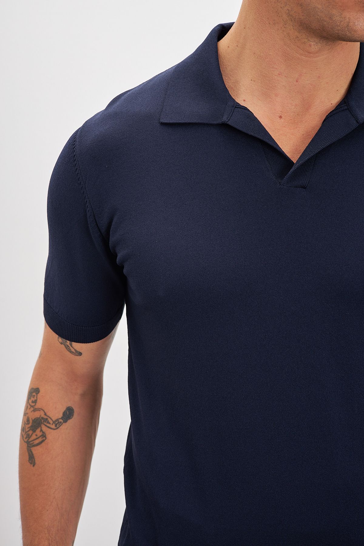 Polo Yaka Patlı Triko Erkek T-Shirt - Lacivert
