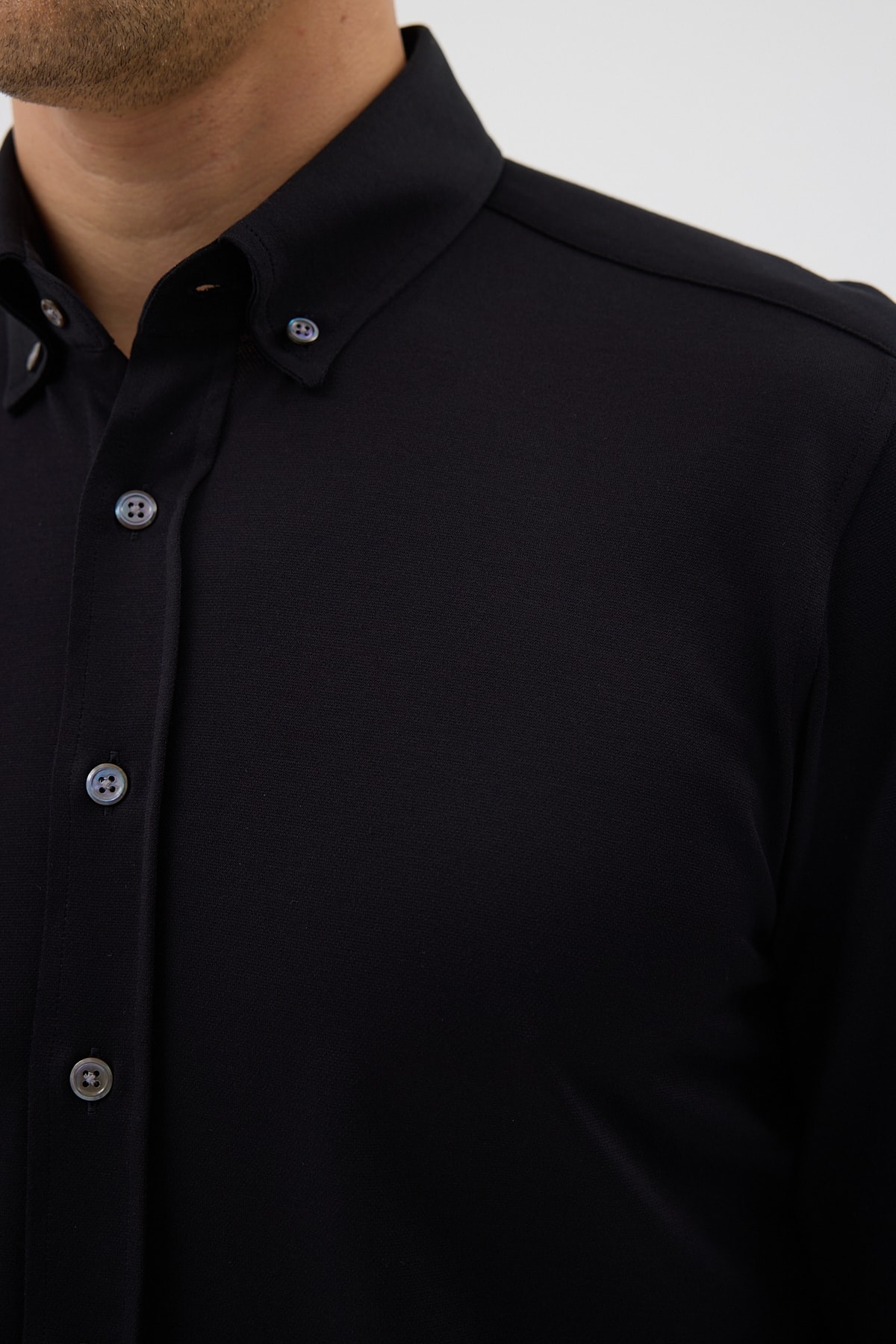 Örme %100 Pamuk Comfort Fit Erkek Gömlek - Siyah