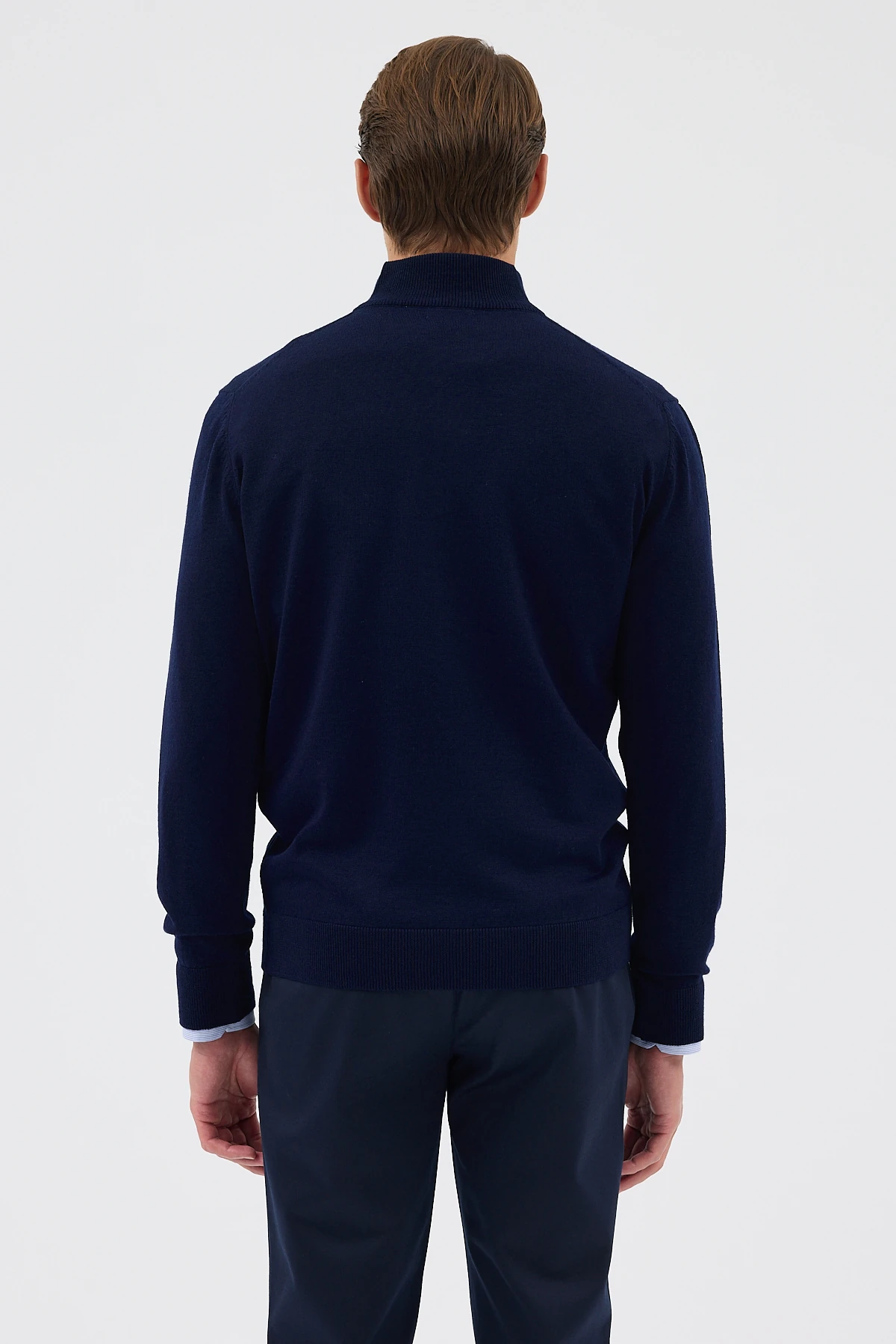 Yarım Balıkçı Fermuarlı Yünlü Triko Kazak - Lacivert