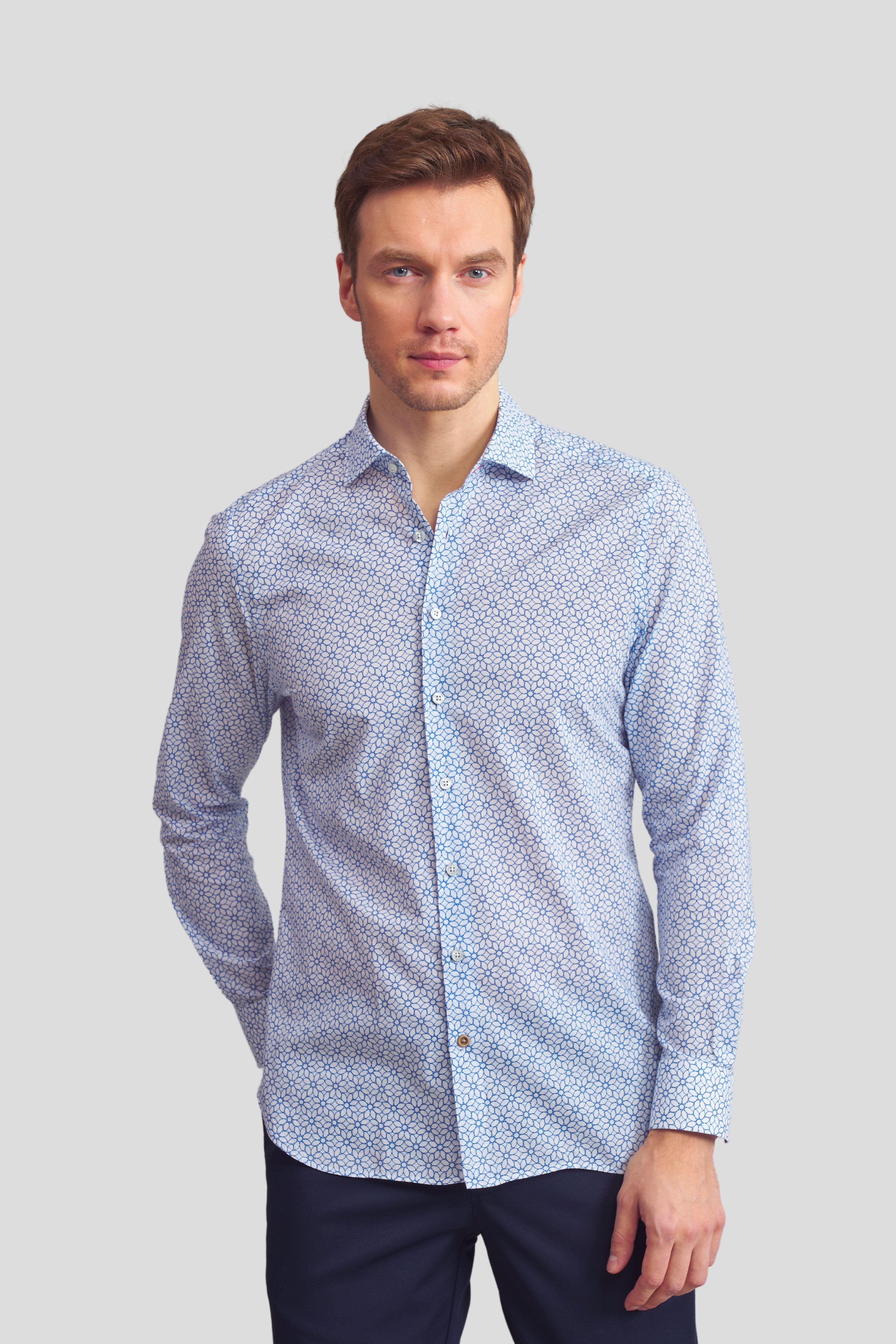 Desenli Comfort Fit Keten Gömlek