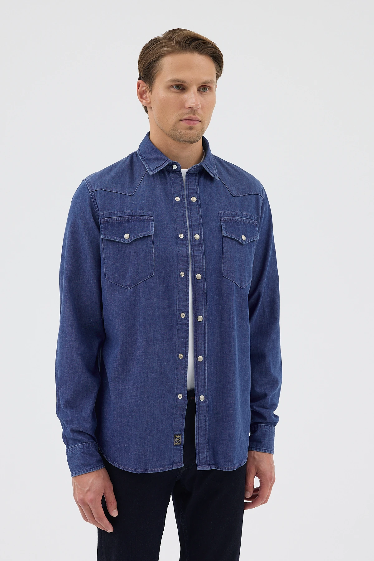 Çift Cepli Kot Gömlek - Koyu Mavi