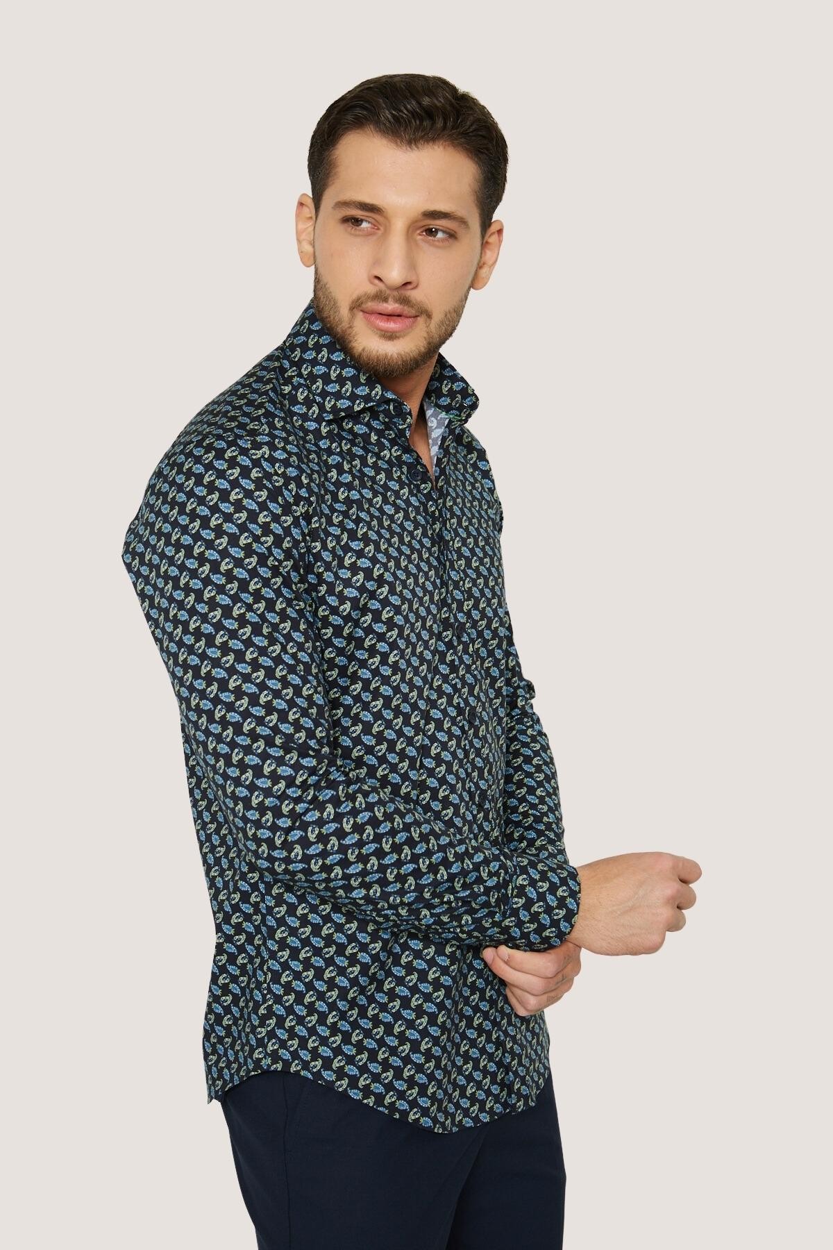 Desenli Nakışlı Slim Fit Gömlek