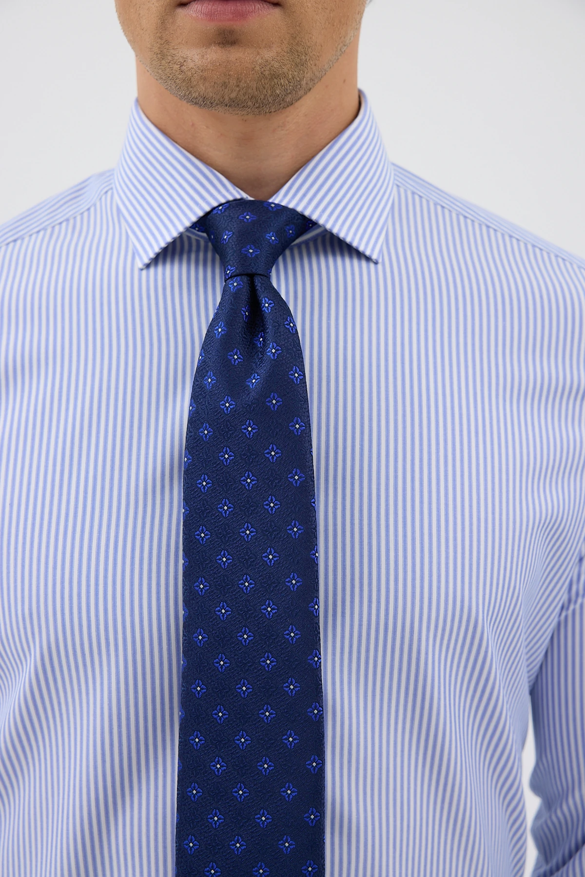 Non Iron Koyu Mavi Çizgili %100 Pamuk Comfort Fit Gömlek