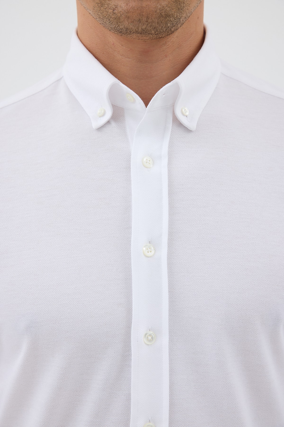 Örme %100 Pamuk Comfort Fit Erkek Gömlek - Beyaz