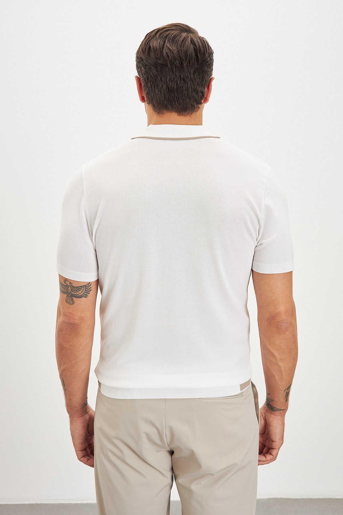 Fermuarlı Çizgi Desenli Triko Erkek T-Shirt