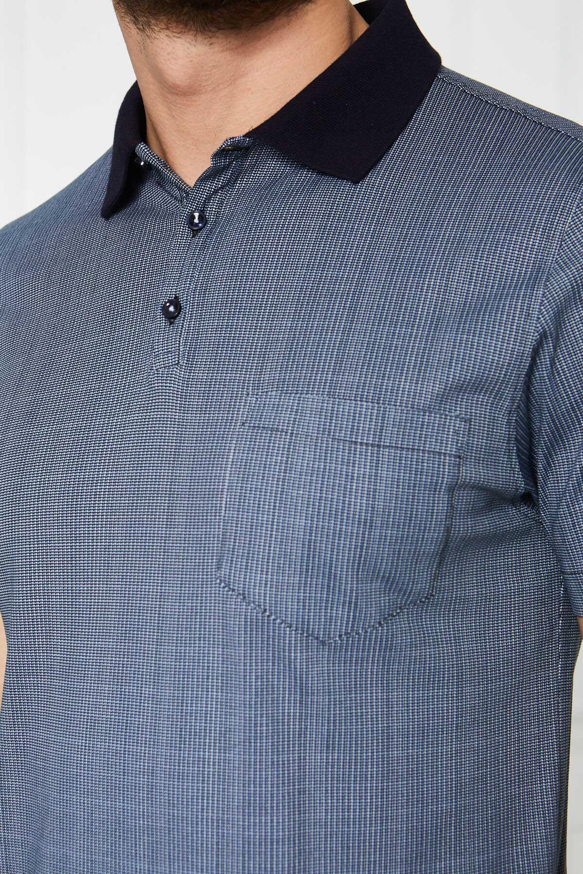 Polo Yaka Cepli T-Shirt - Siyah-Mavi
