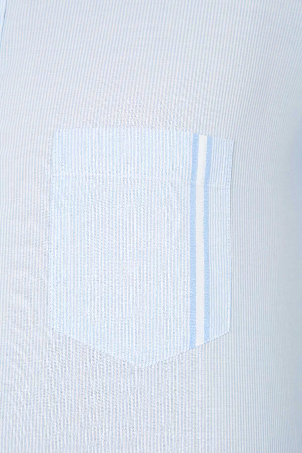 Çizgili Slim Fit Casual Gömlek - Mavi-Beyaz