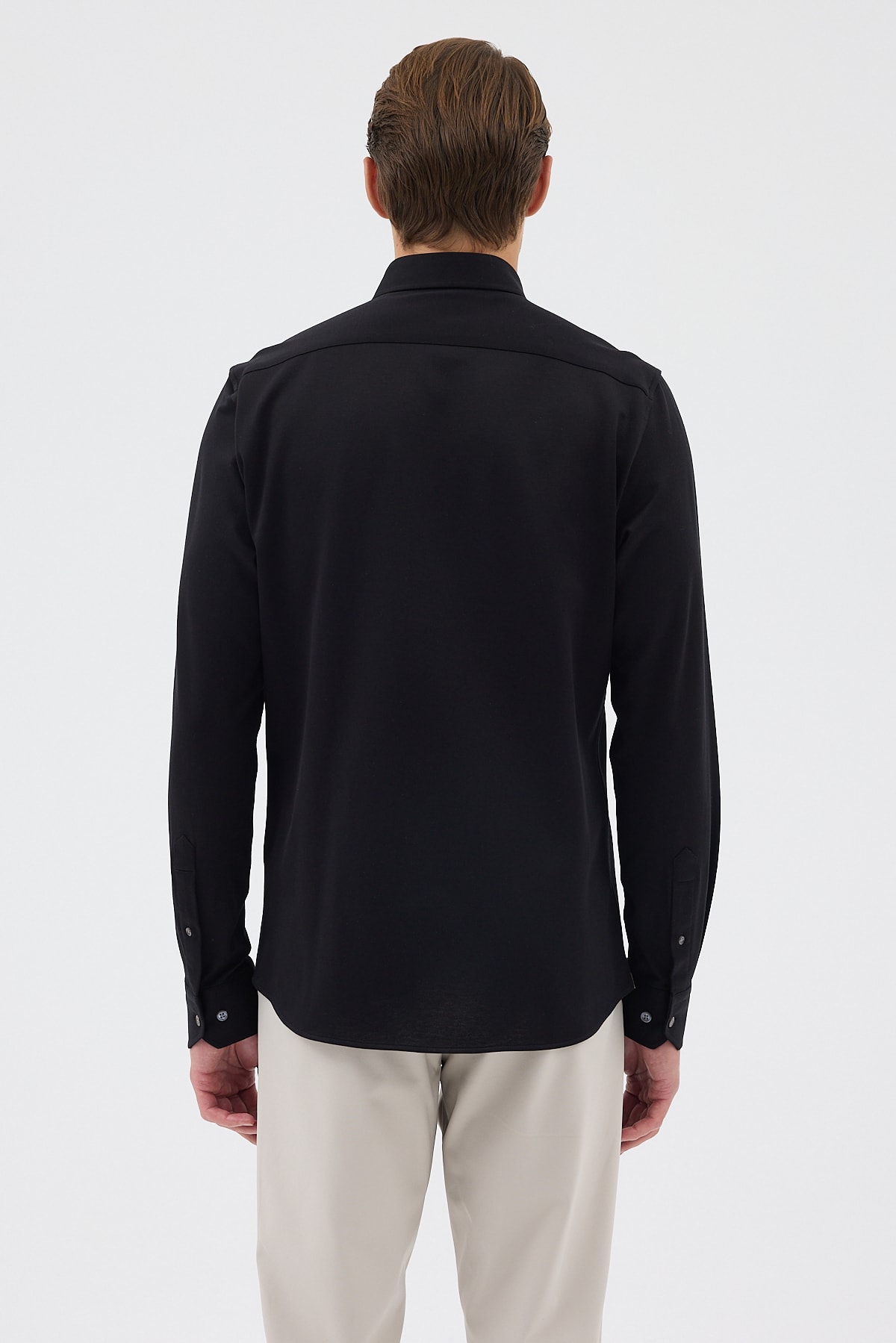 Örme %100 Pamuk Comfort Fit Erkek Gömlek - Siyah