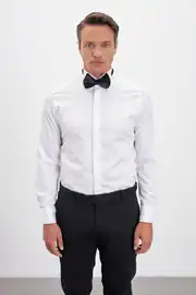 Ata Yaka Gizli Pat %100 Pamuk Comfort Fit Smokin Gömlek