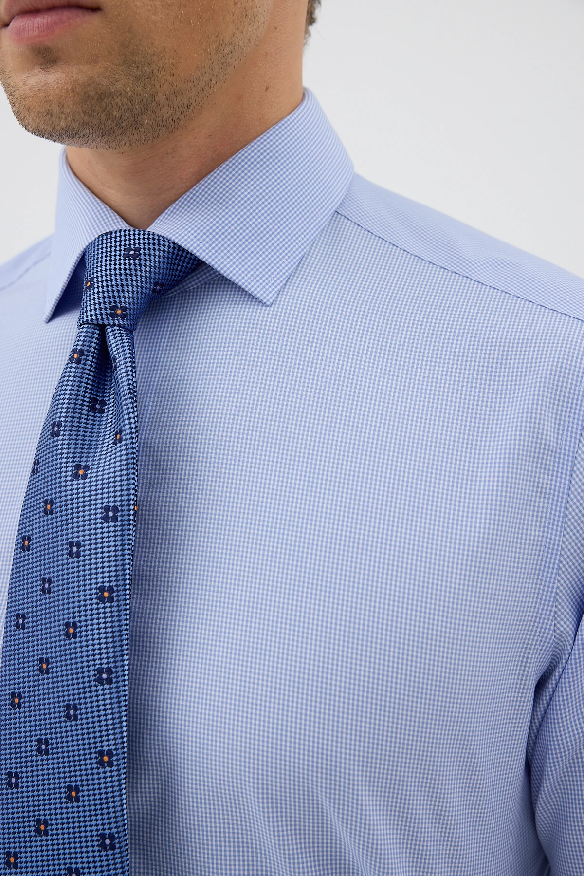 Non Iron Mavi Ekose %100 Pamuk Comfort Fit Gömlek