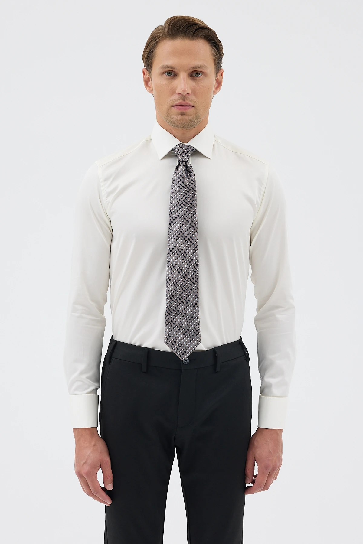 Çift Manşetli Comfort Fit Erkek Gömlek - Bej